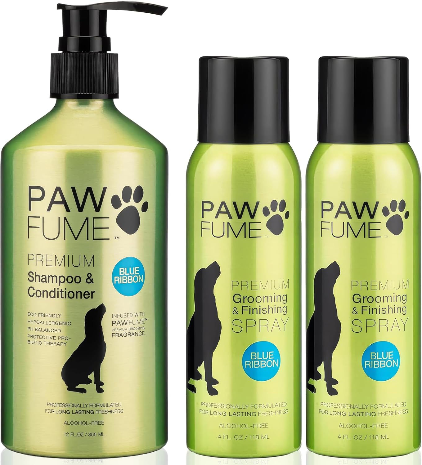 Pawfume Dog Shampoo and Conditioner (Blue Ribbon) + Grooming Dog Spray (Blue Ribbon, Pack of 2)