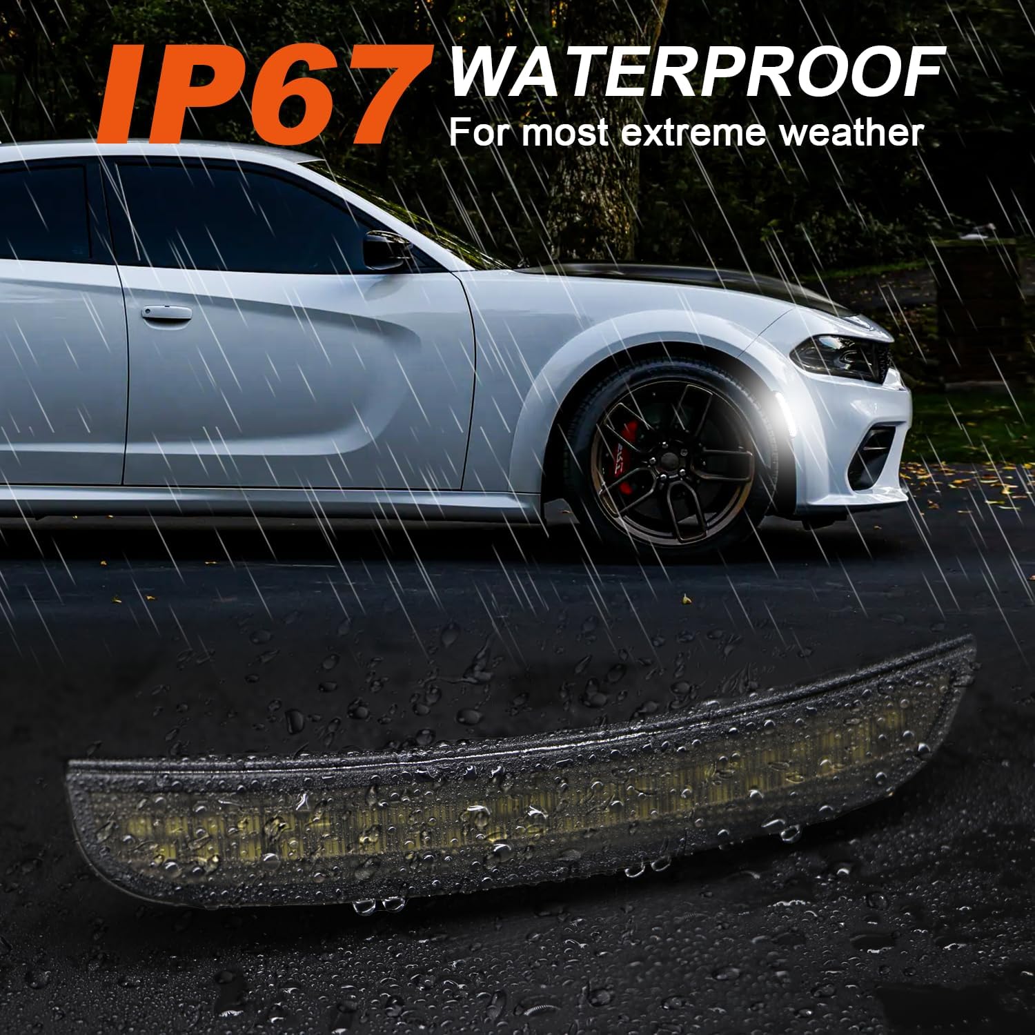 Side Marker Lights for Charger 2015-2023, Front & Rear Fender Light for Charger SXT, for Scatpack, for SRT Hellcat, LED White Parking Light, Bumper Marker Lamps, Smoked Len, 4PCS