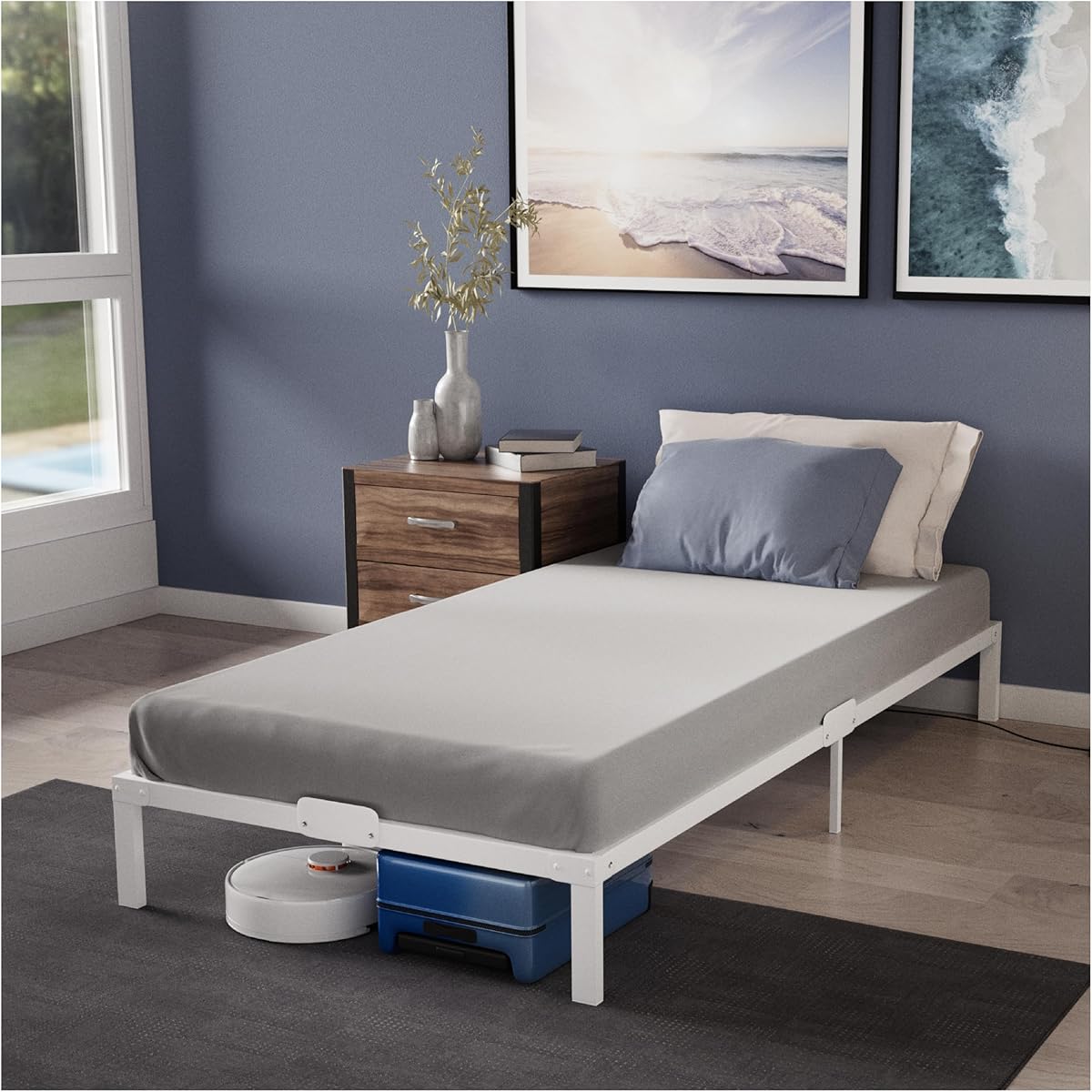 Dreamzie Metal Bed 90 x 200 cm with White Slatted Frame – Height 35 cm – 90 x 200 cm Bed Frame with Feet : Amazon.es