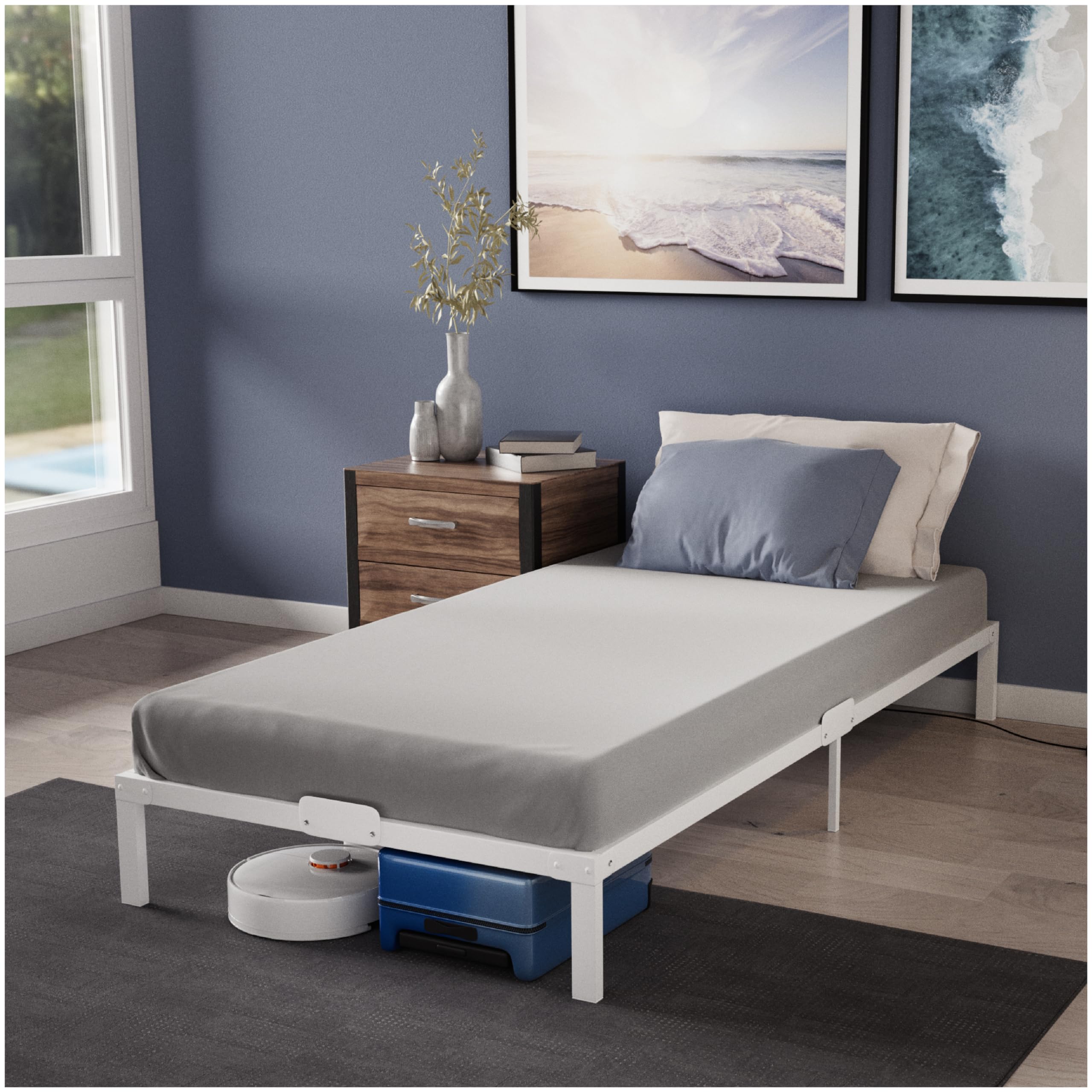 Dreamzie Cama de Metal 90x190 con Somier Blanco - Altura de 35 cm - Somier 90x190 con Patas