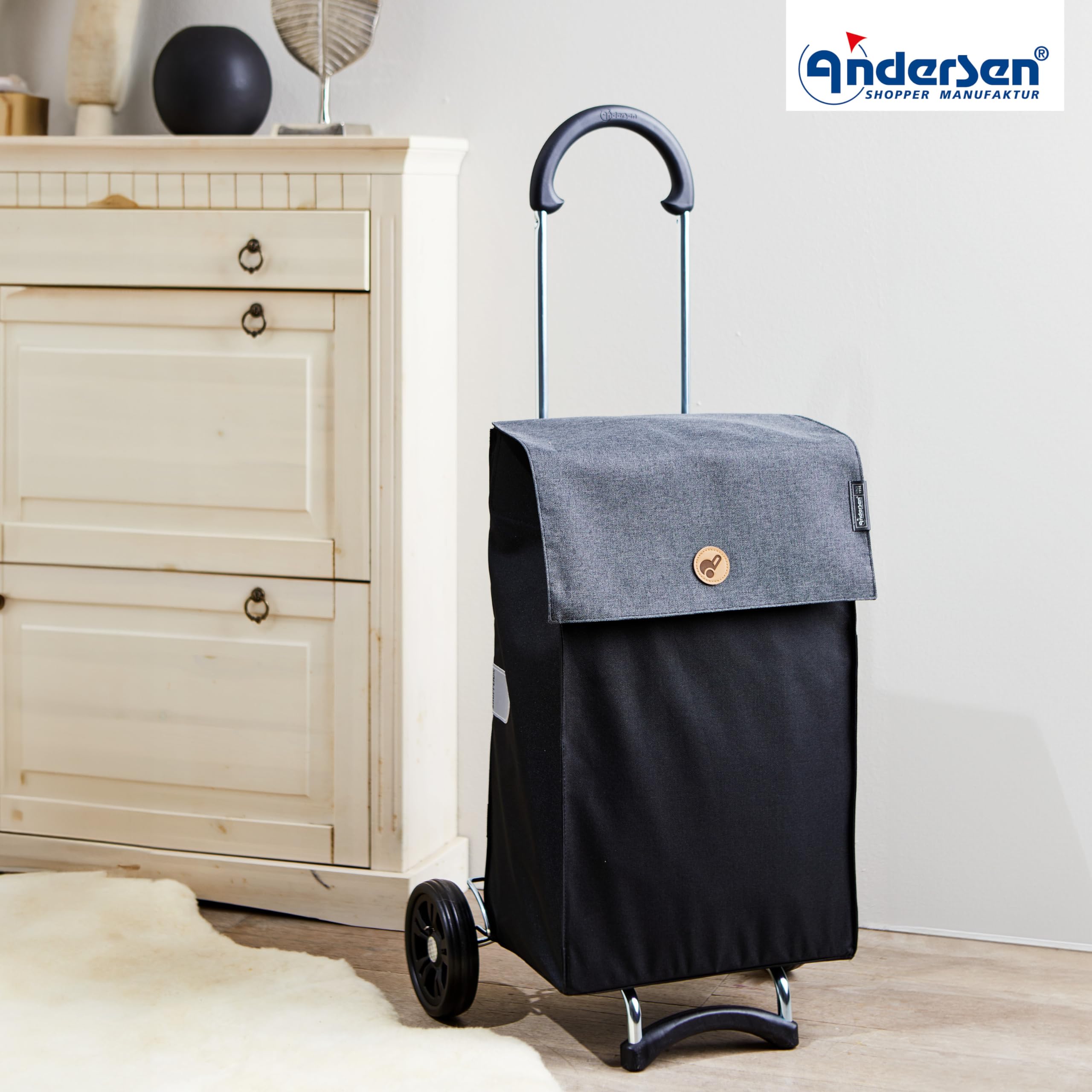 ANDERSEN Einkaufstrolley - Scala Shopper Hera schwarz 47 L Einkaufsroller, modern, Reflektor, klappbar, leichtgängig, leise Räder