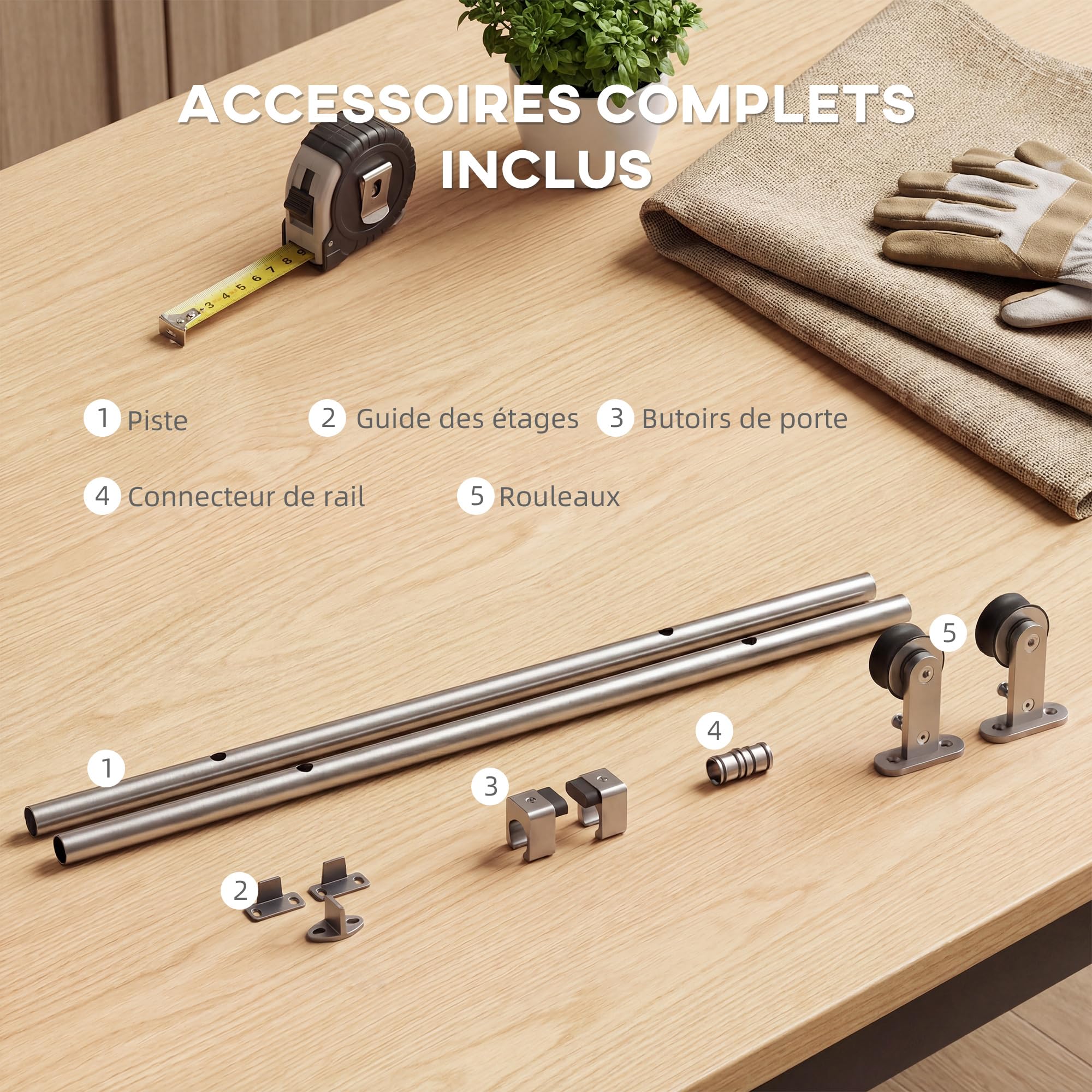 HOMCOM 152cm Quincaillerie Porte Coulissante de Grange, Rail Porte Coulissante de 76 cm de Large, Épaisseur 30 mm, Charge 80 kg, Robuste en Acier Inoxydable 304, Argenté | Rail Porte Coulissante 76 cm de Large, Épaisseur 30 mm, Charge 80 kg, Acier Inoxyda