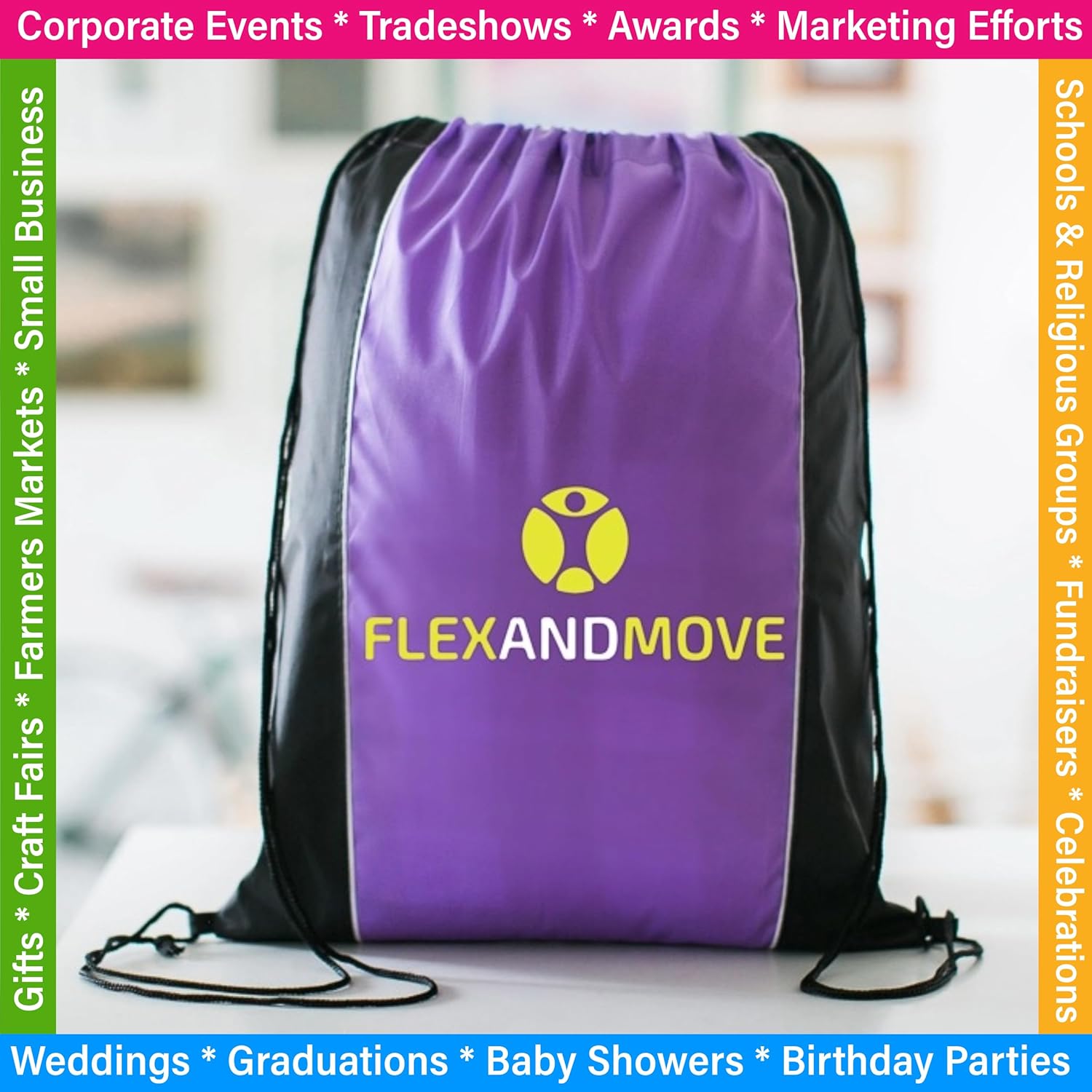 USMG Custom Two Tone Drawstring Tote Bags - Multicolor Imprint for Marketing & Events
