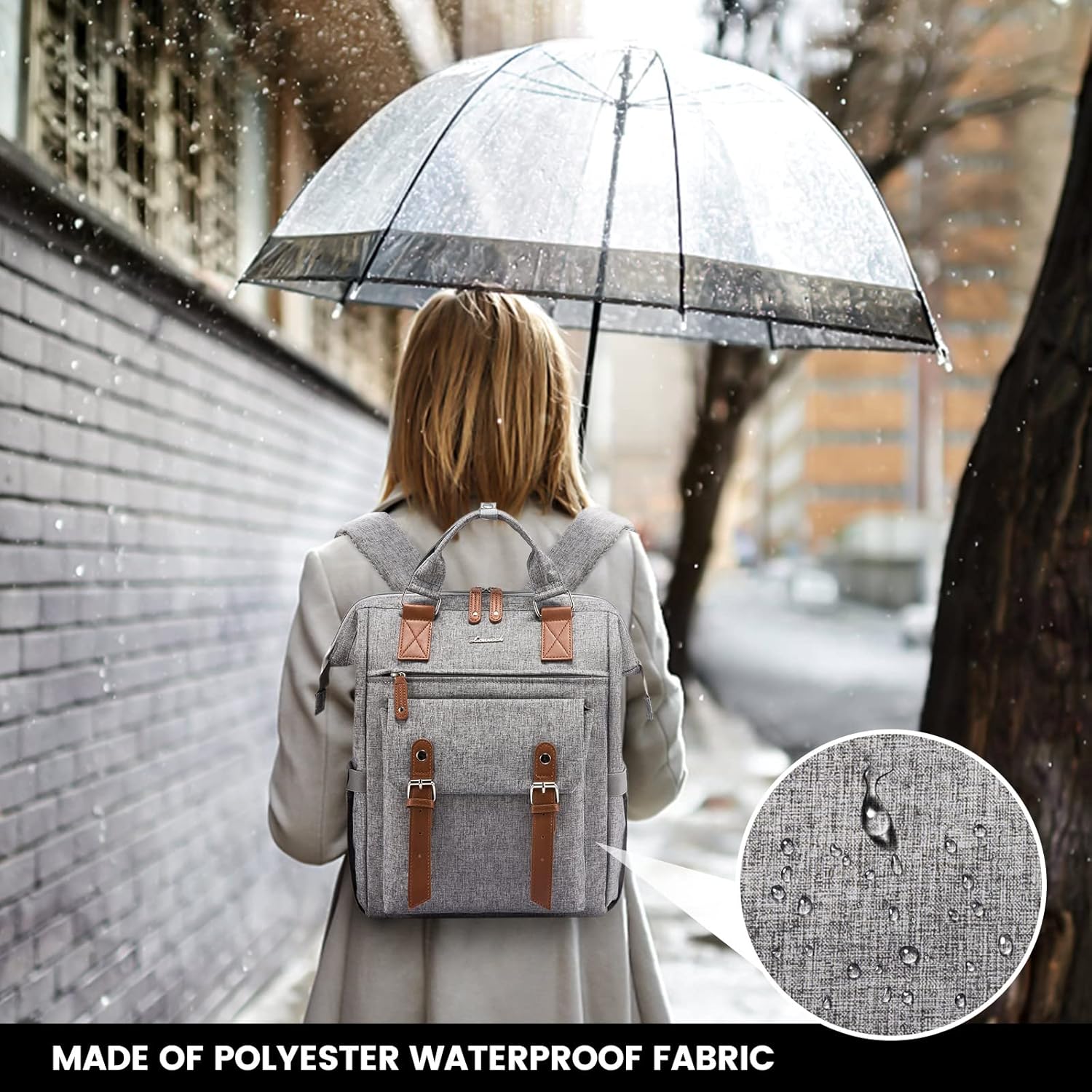LOVEVOOK Laptop Backpack for Women Work Travel Commuter Teacher Backpack Business Computer Bag Doctor Nurse Bags College Backpack Purse, 17 Inch, Grey-brown
