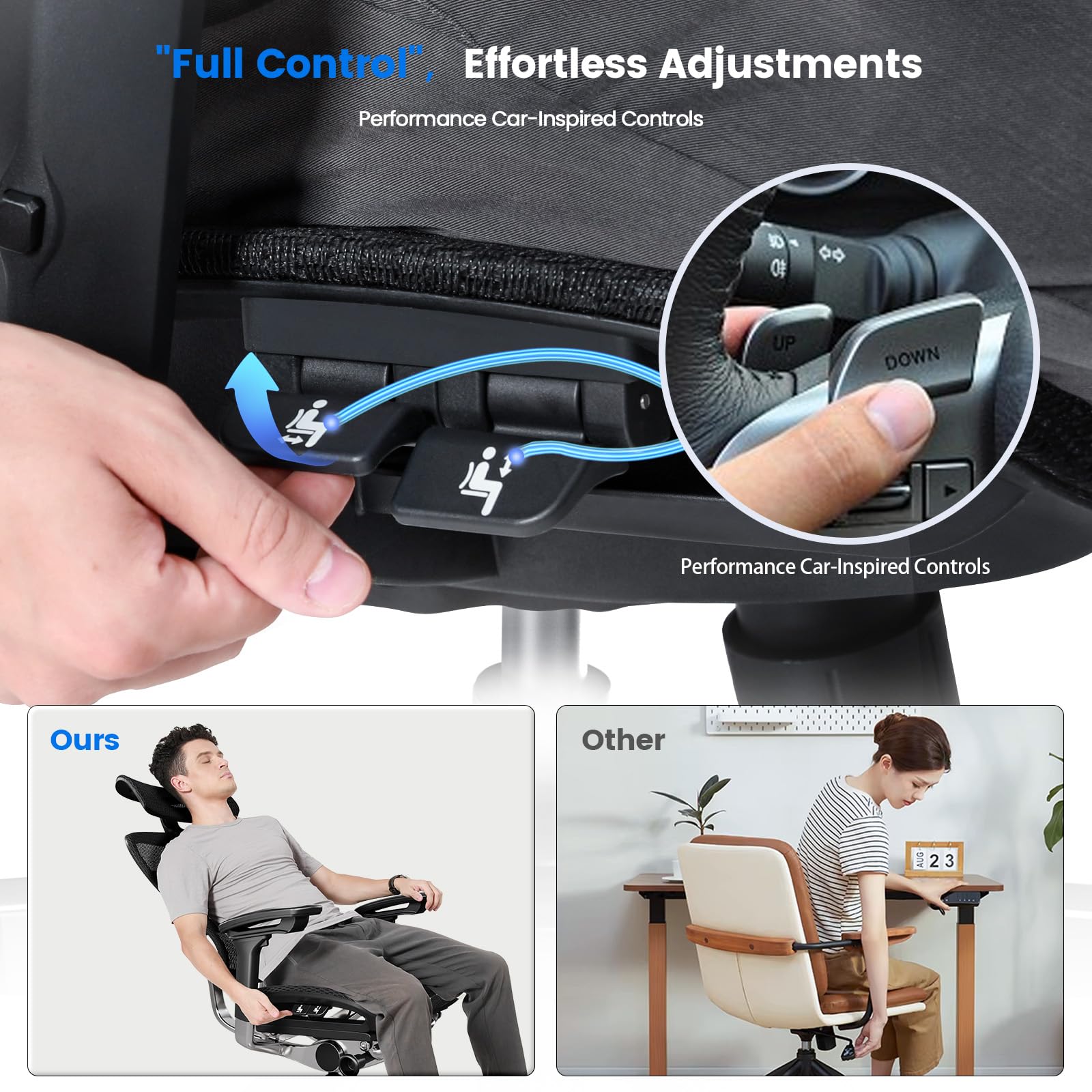 Gaming Chairs For Adults LarkLeaves Ergonomic Office Chair With Footrest – 3D Headrest, Adjustable Lumbar, 3D Armrests, Mesh Back Adjustable Headrest Computer Chair