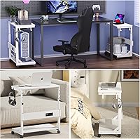 Vista 8 de Soporte de torre de computadora de altura ajustable con estación de carga y puerto de carga USB, carrito de 2 niveles ATX, soporte de PC móvil