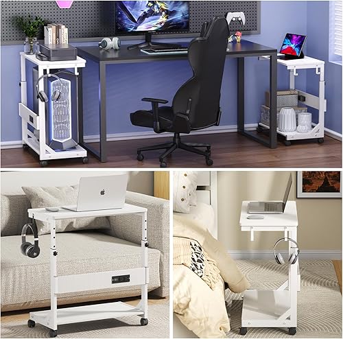 Miniatura 8 de Soporte de torre de computadora de altura ajustable con estación de carga y puerto de carga USB, carrito de 2 niveles ATX, soporte de PC móvil