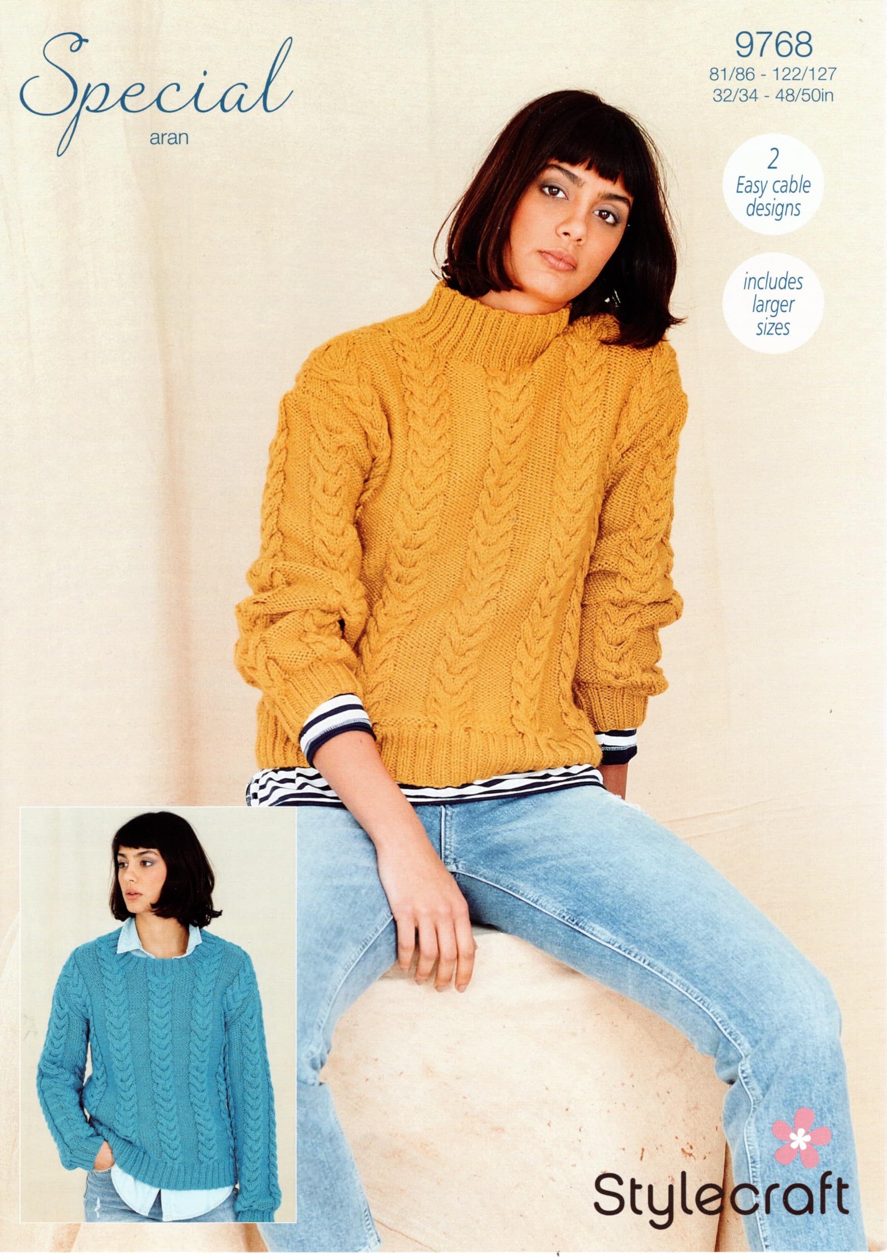 Stylecraft Special Aran Knitting Pattern - 9768 Ladies Sweaters (2 Designs)