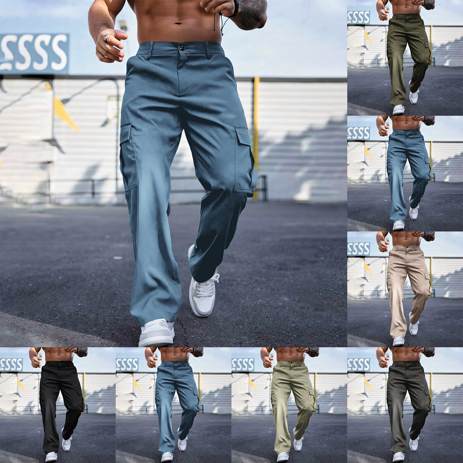 Generisch Pantaloni cargo da uomo Slim Fit: pantaloni outdoor con molte tasche, pantaloni da lavoro, leggeri, per il tempo libero, sottili, da trekking, traspiranti, in tinta unita, per tutti i giorni