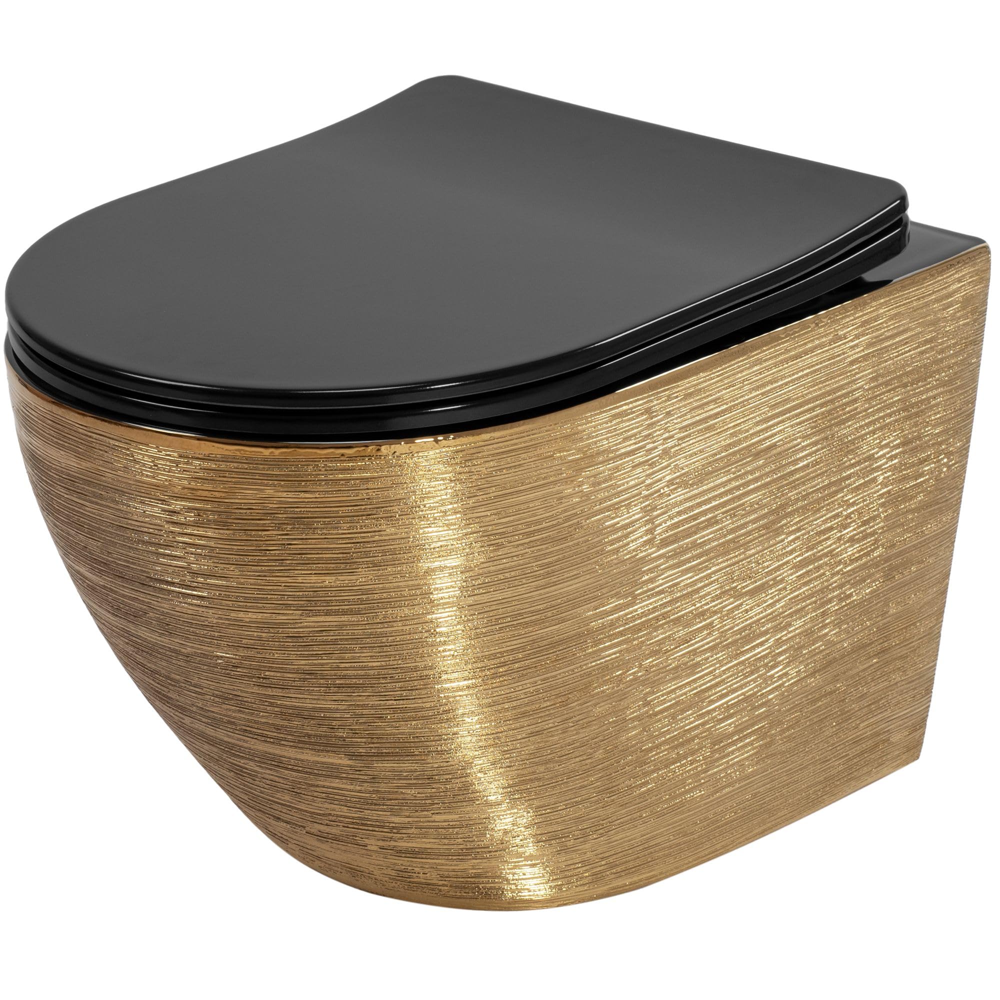 Rea Cuvette WC Carlo Flat Brush Gold Cuvette Toilette céramique - Abattant Softclose en Duroplast - Abaissement Automatique à Fermeture en Douceur (Or/Noir)