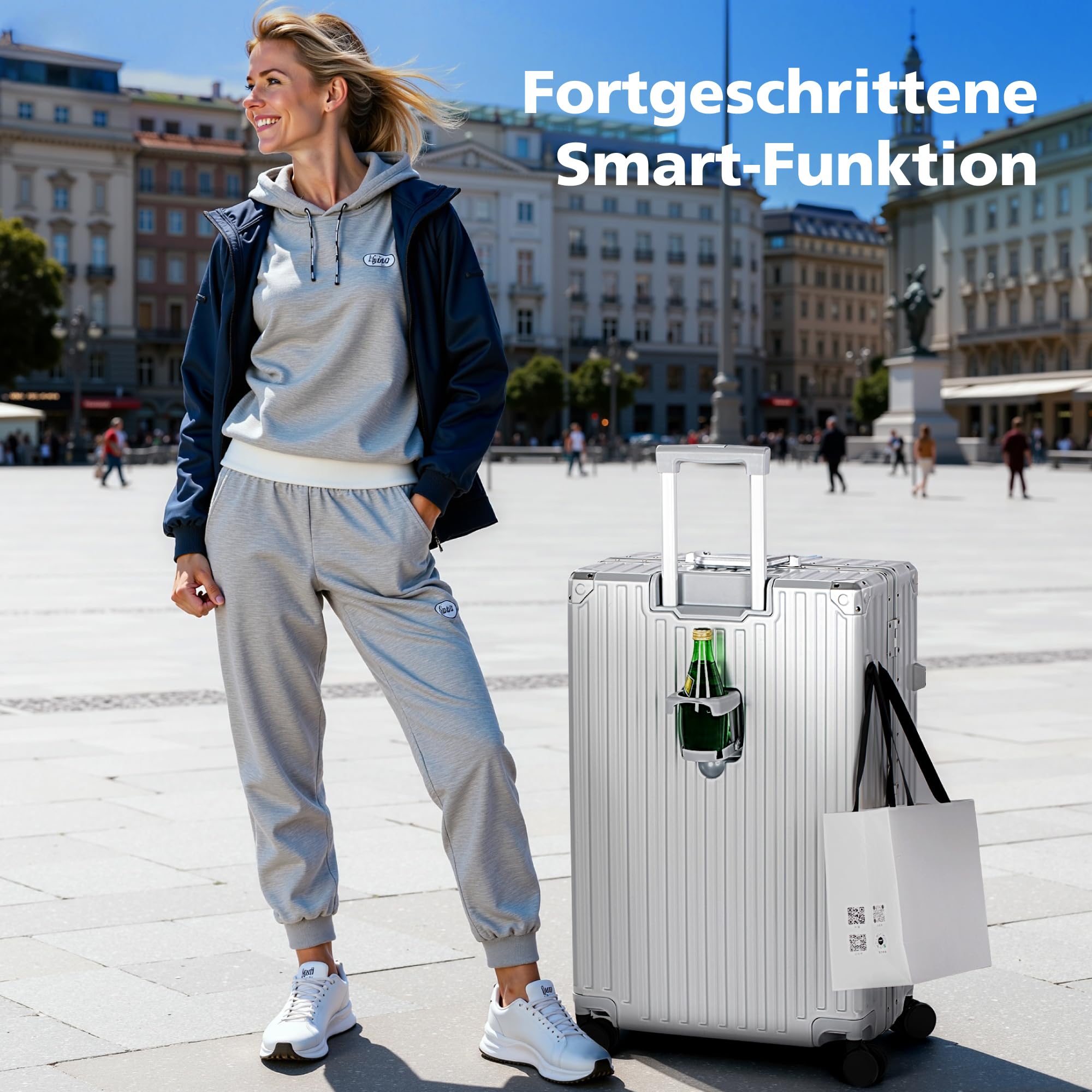 ALPHA CAMP Koffer Größe XL Reisekoffer Leicht Hartschalenkoffer Polycarbonat 98L Luggage Suitcase mit Rollen TSA Schloss & Aluminium Rahmen Handgepäck 49 * 30 * 76cm Silber
