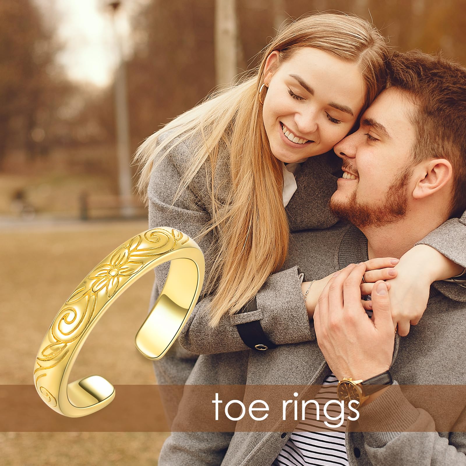 Bague d'orteil en argent sterling 925 plaqué or 14 carats pour femme - Taille ouverte réglable - S'adapte à la plupart des orteils - Bijoux de plage