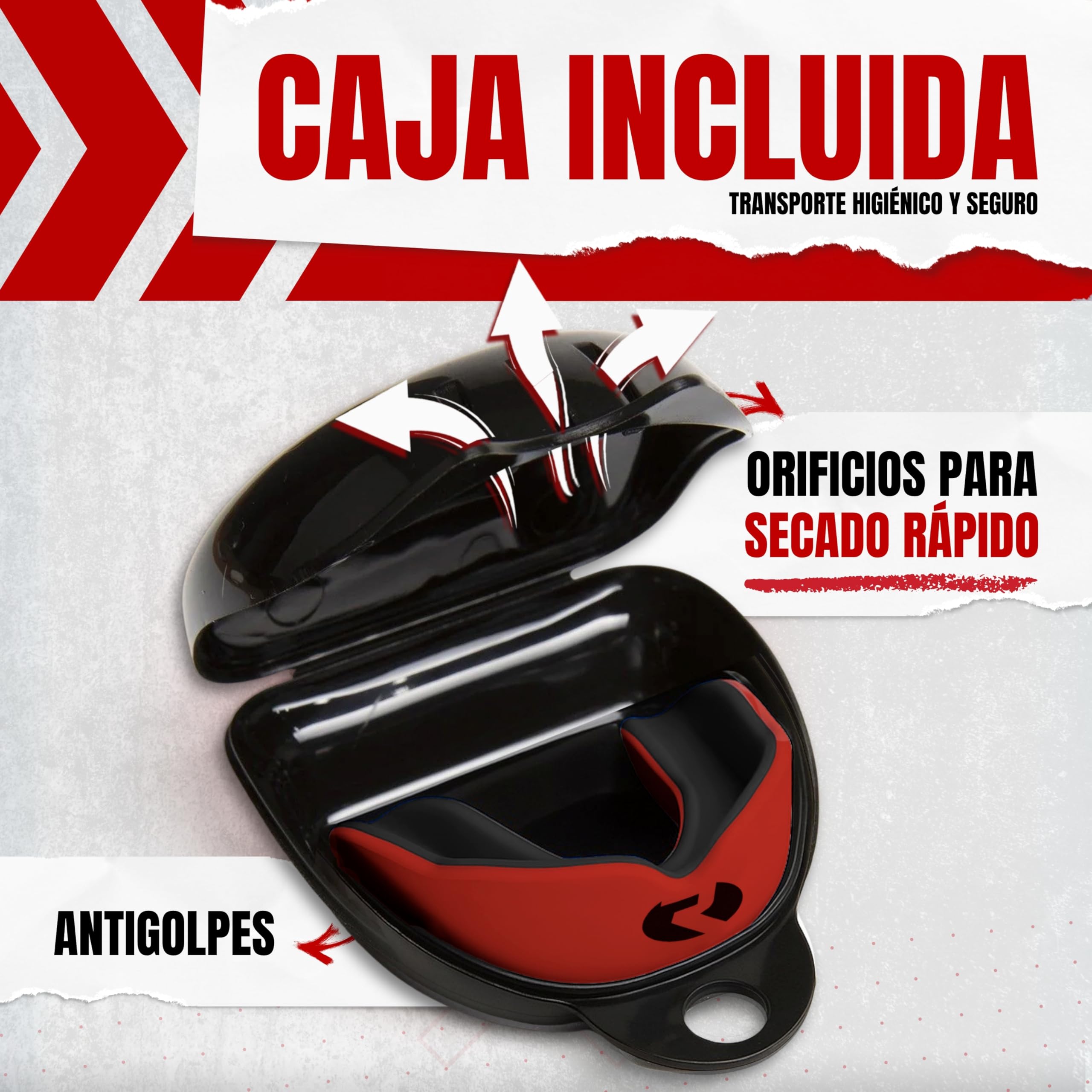 Protector Bucal Rugby Dual Gel Termo Moldeable Talla Adultos Niños Protección Dental Avanzada Rojo Negro Senior