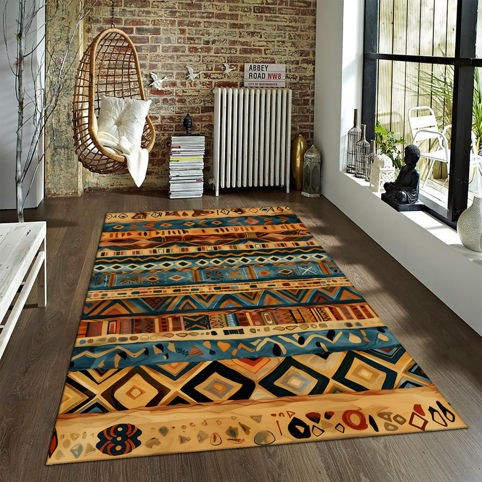 Tapis de style vintage traditionnel 160x200cm antidérapant et pliable