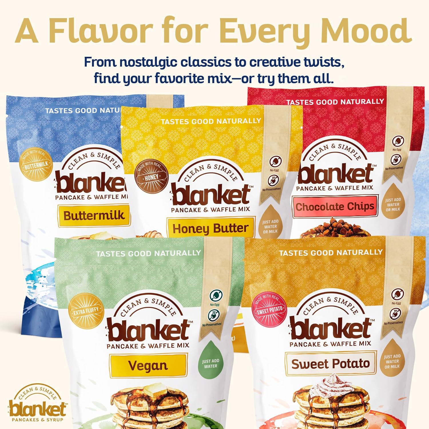 Blanket Pancakes and Waffle Mix – Variety Pack - Just Add Water, No Preservatives – Clean Breakfast Staple with Homestyle Taste – Non-GMO, Comfort Food Classic - 16 oz (3 Pack)
