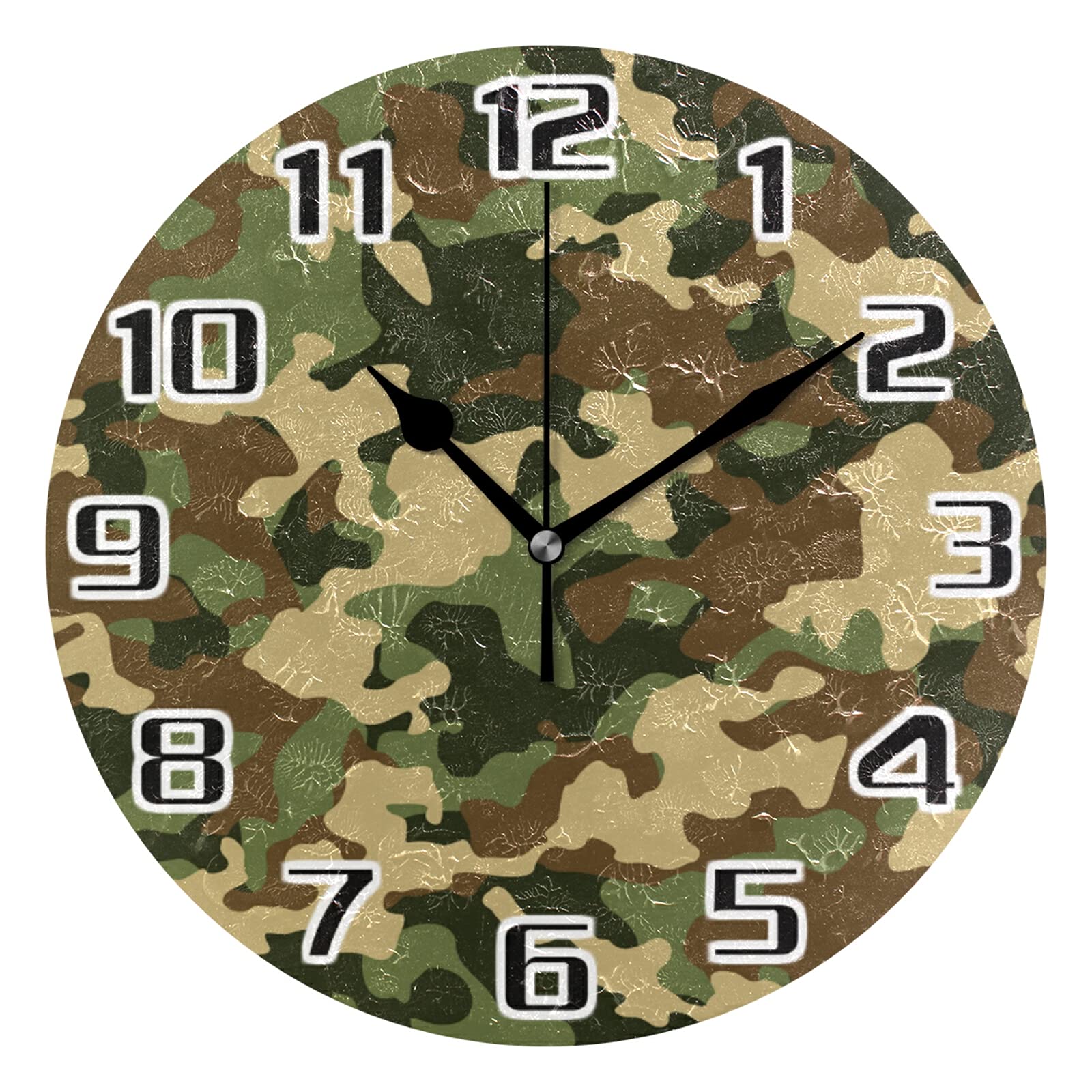 Camouflage Leger Ronde Wandklok 10 Inch Stille Niet Tikkende Quartz