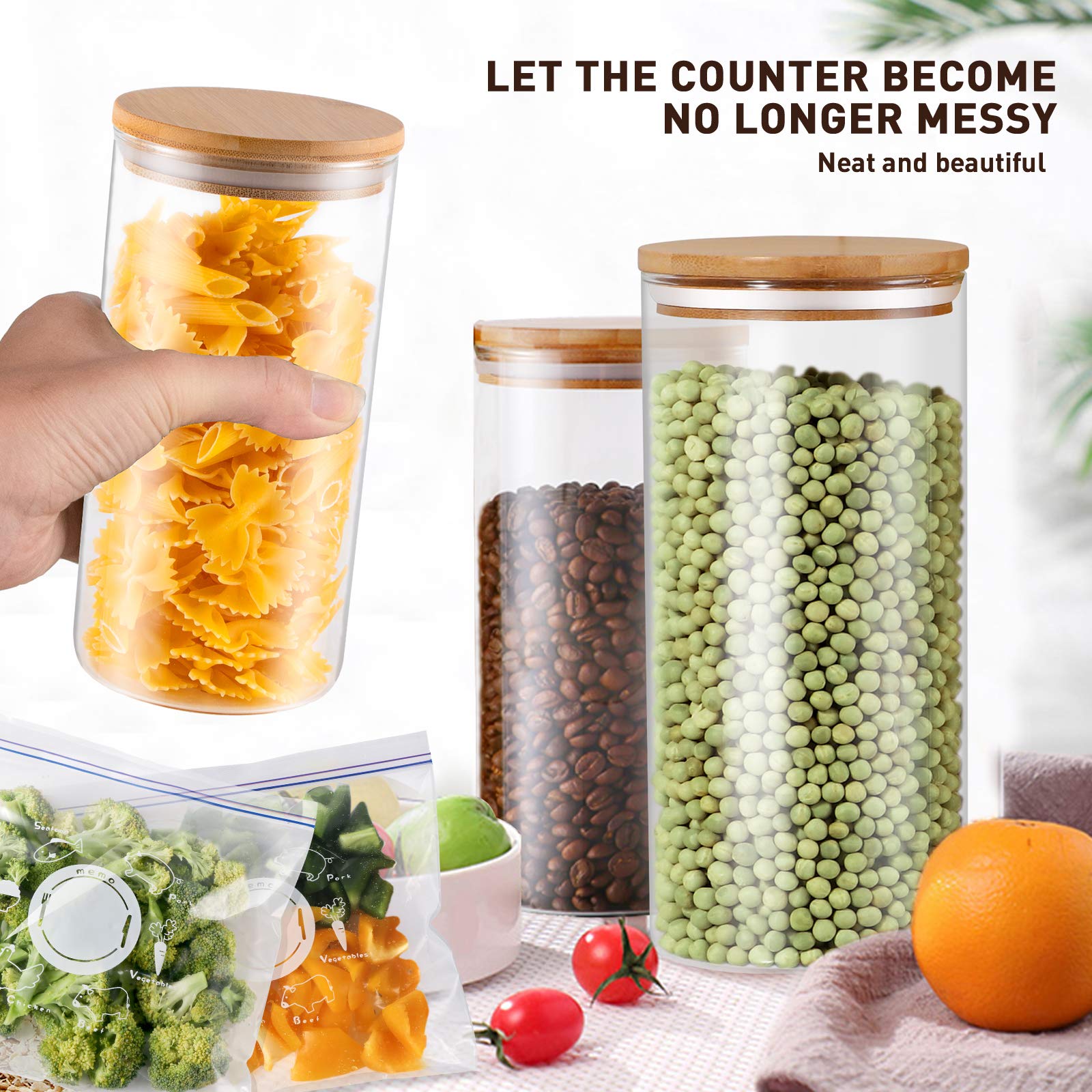 Masthome Glass Jars with Bamboo Lids 7pcs High Borosilicate Glass