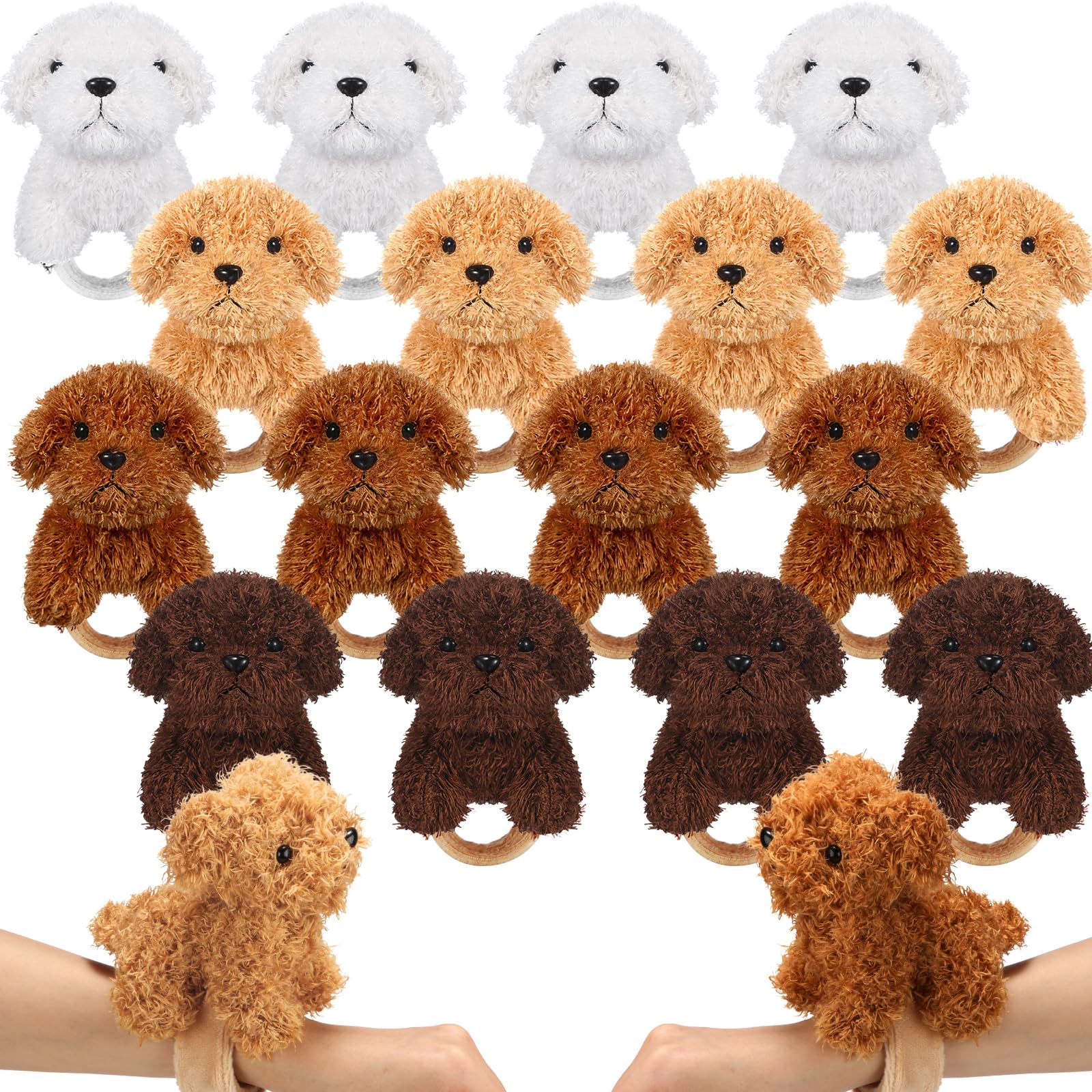 Ceenna 16 Pcs Stuffed Animal Slap Bracelets Plush Party Favors Slap Bracelets Bulk 8.66 Inch Wristband for Gift Bag Fillers Classroom Prize Halloween