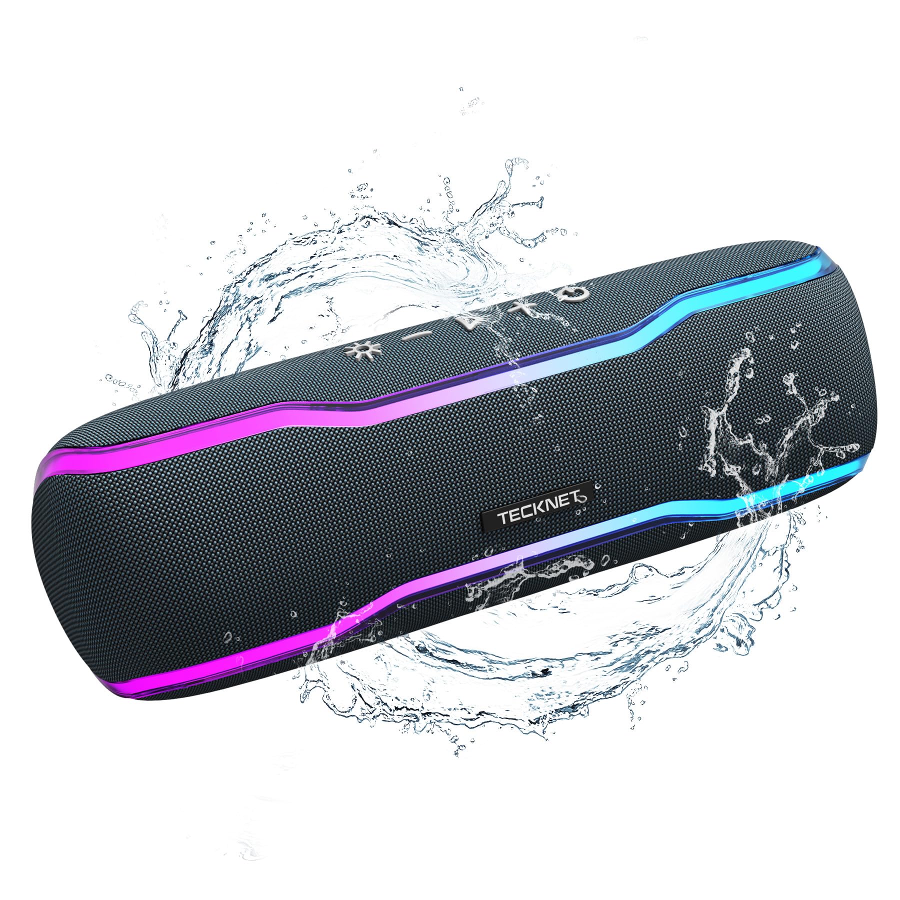 TECKNET Bluetooth Lautsprecher mit Licht, IPX7 Musikbox Kabellos Bluetooth 5,3 Speaker mit Wasserdicht Stereo Sound, 30W Dual Lautsprecher Tragbar für Outdoor Party Reisen, Schwarz