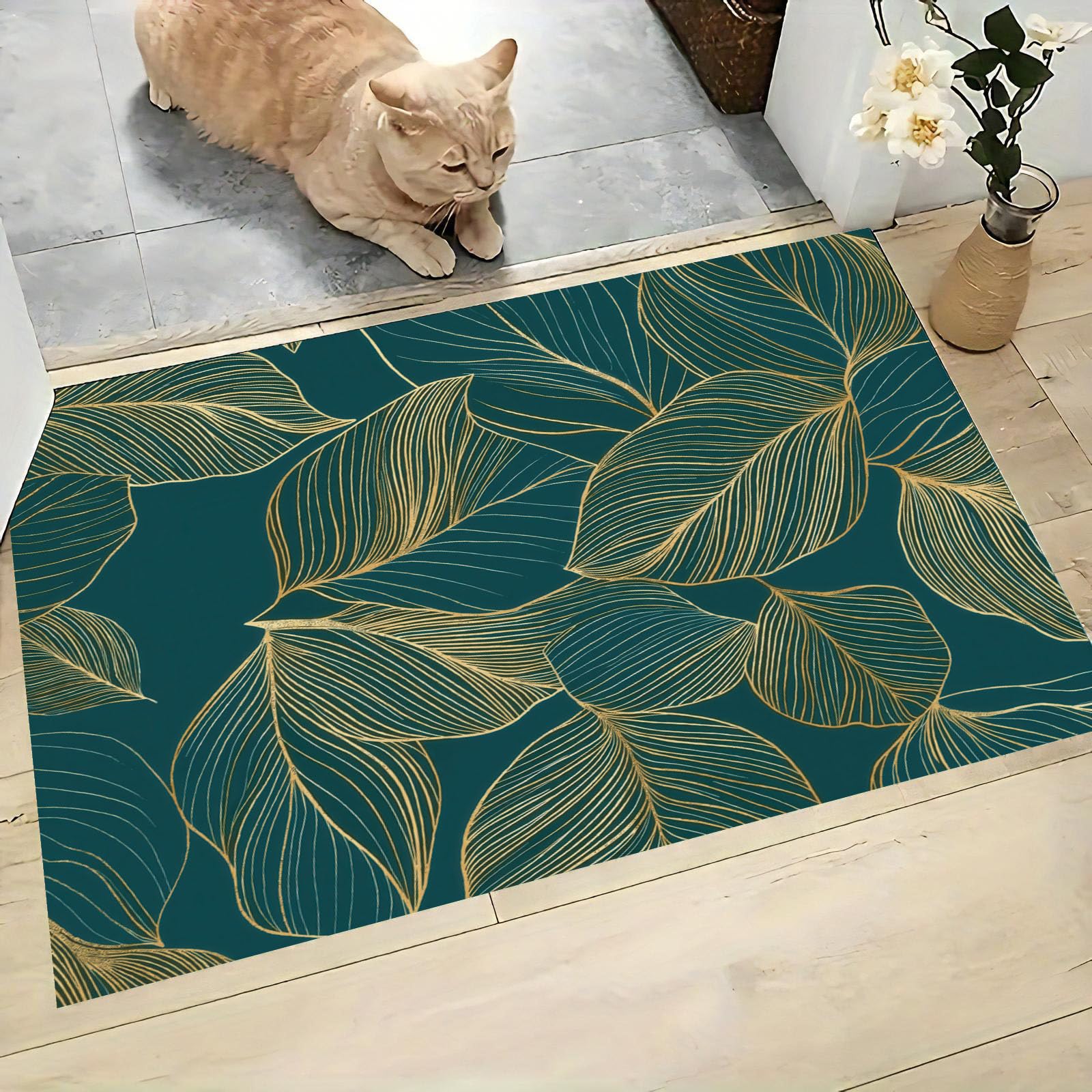 Tapis d'entrée plantes tropicales 45x75 cm vert
