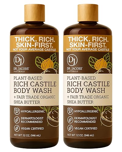 DR.JACOBS NATURALS Jabón corporal de manteca de karité de Castilla totalmente natural con ingredientes a base de plantas, suave y eficaz, sin