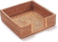 Vista 9 de Servilletero de ratán rectangular, 9.5 x 5.5 x 2 pulgadas, bandeja de mimbre para servilletas, soporte tejido para toallas de invitados