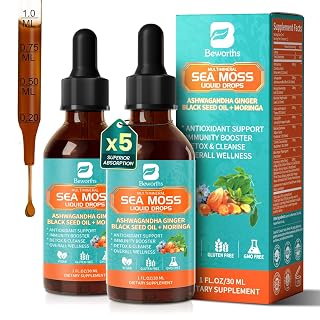 2PACK Sea Moss Drops - Irish Sea Moss Chlorophyll Liquid with Black Seed Oil, Ashwagandha, Moringa, Turmeric, Elderberry, Mullein, Seamoss Gel Supplement for Lung Cleaner, Detox & Gut, Immune Support - Amazon product rated Grade A