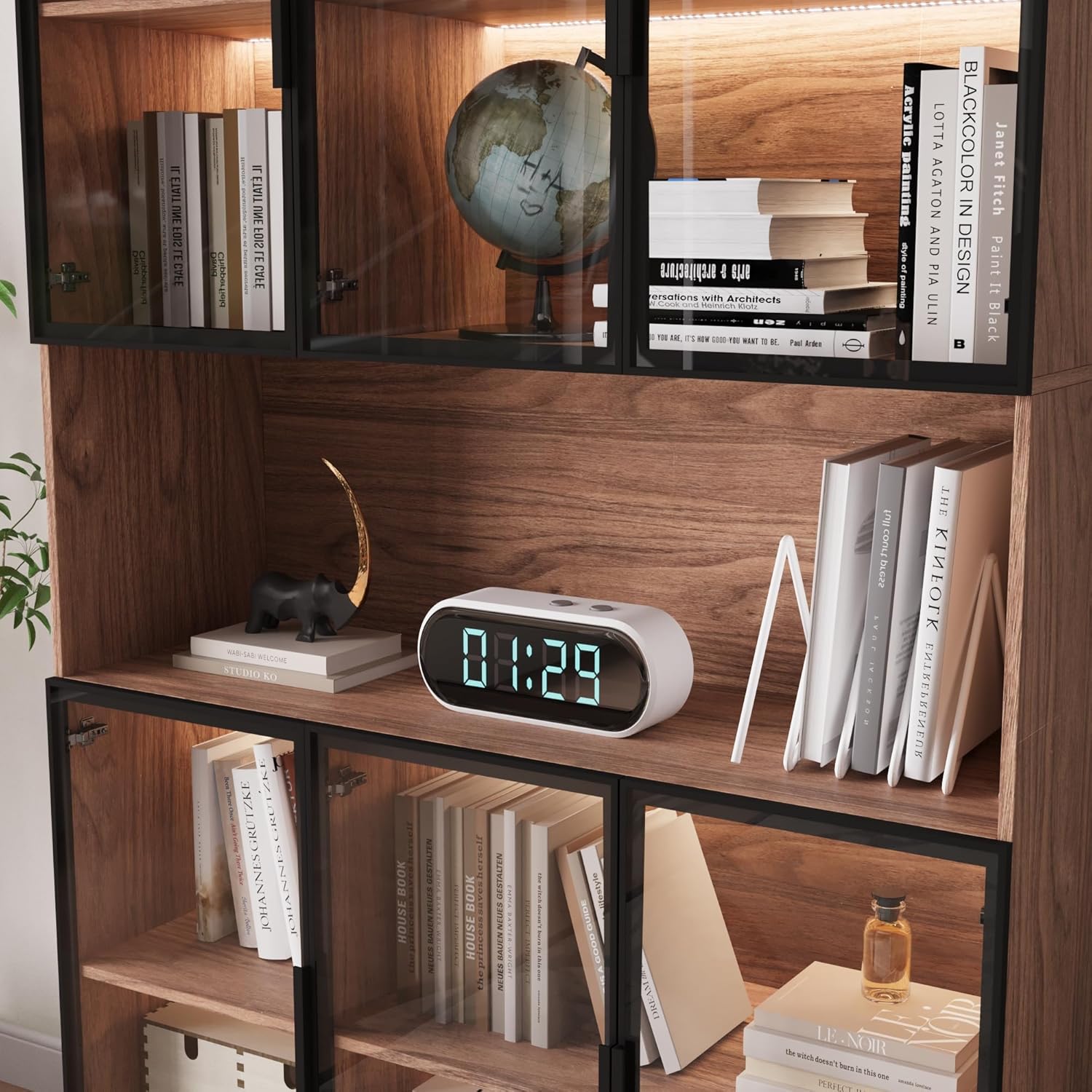 Bobve 78.7" H Display Cabinet with 6 Glass Doors and APP Control LED Lights,Storage Cabinets Modern Bookcase with Hutch for Collectible,Display Case/Glass Curio Cabinets for Living Room,Walnut