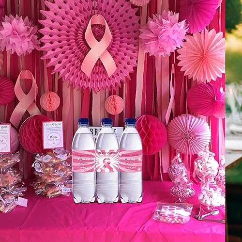 Miniatura 4 de 32 etiquetas rosas para botellas de agua de cáncer de mama, calcomanías para botellas de agua para sobrevivientes de cáncer, etiquetas de guerrero