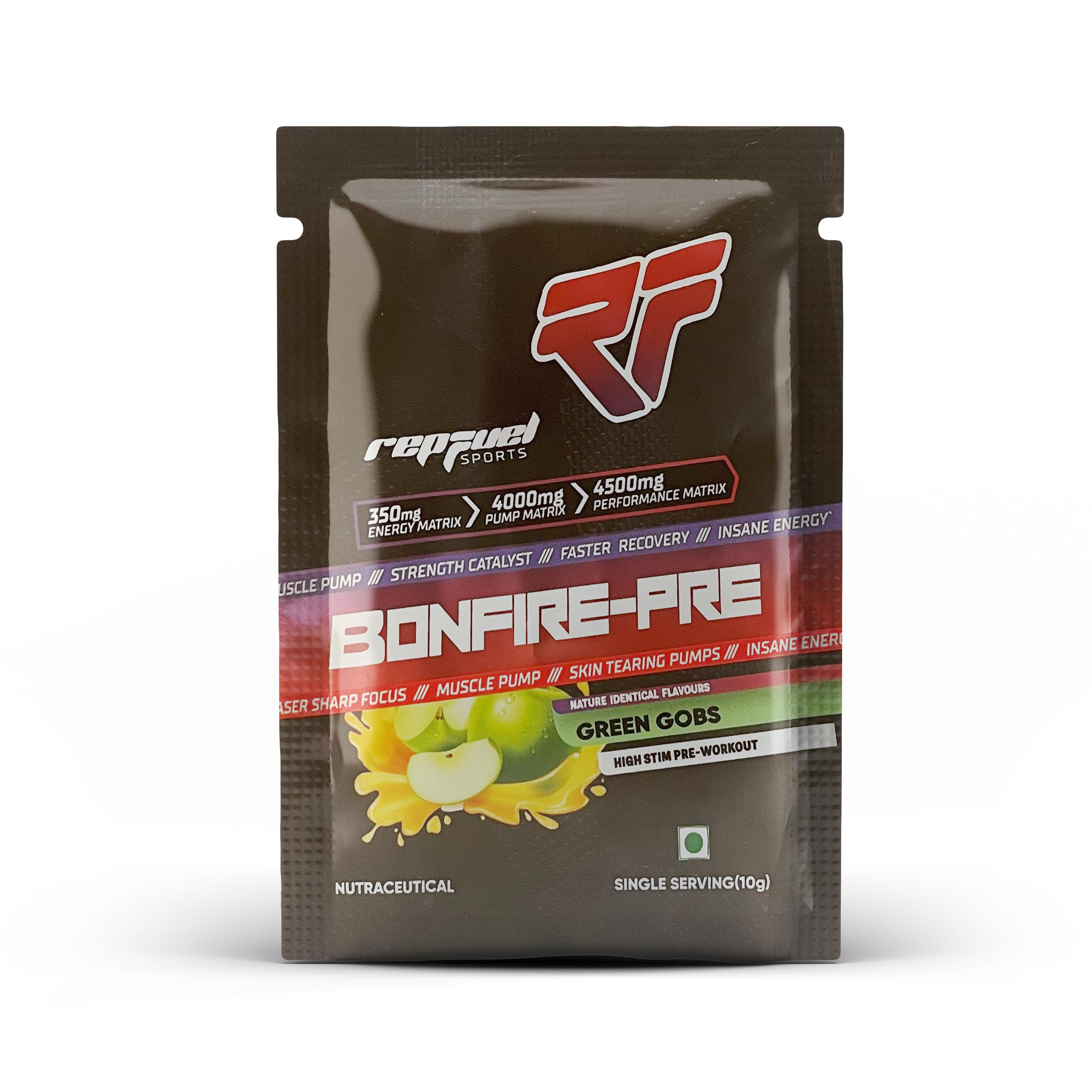 Repfuel Sports Bonfire Pre Workout | 300 gm | Single Serving | 250mg Caffeine | 200mg Theanine | 3200mg Beta Alanine | 3500mg Citrulline | Boosts Energy & Endurance | Improves Focus (Green Gobs)-image-47