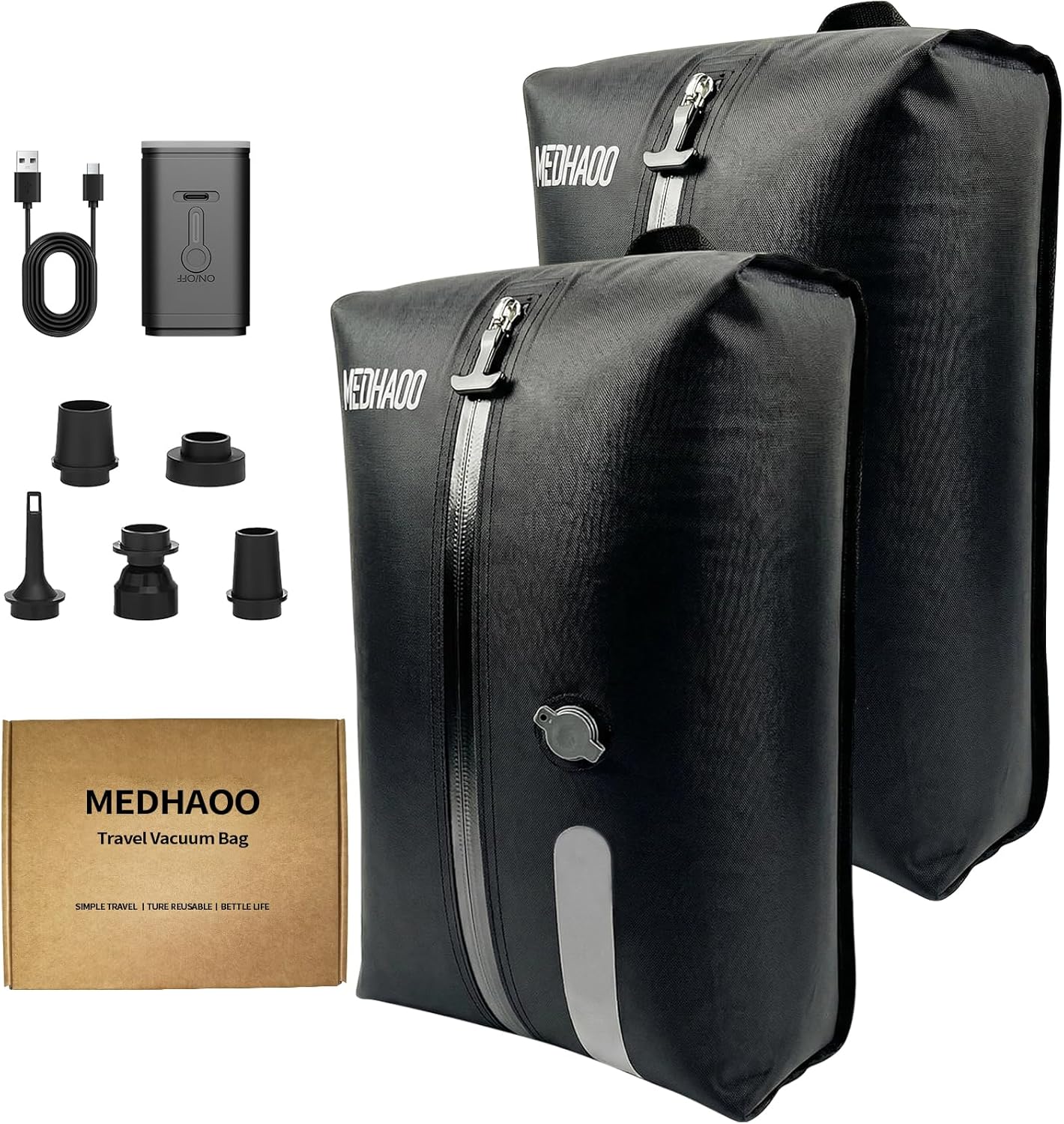 Vacuum Seal Bags for Clothing, Luggage Vacuum Bags for Travel with Pump, Reusable Compression Bags for Carry-On Suitcase & Travel Backpack (2-Pack, Pump Included)