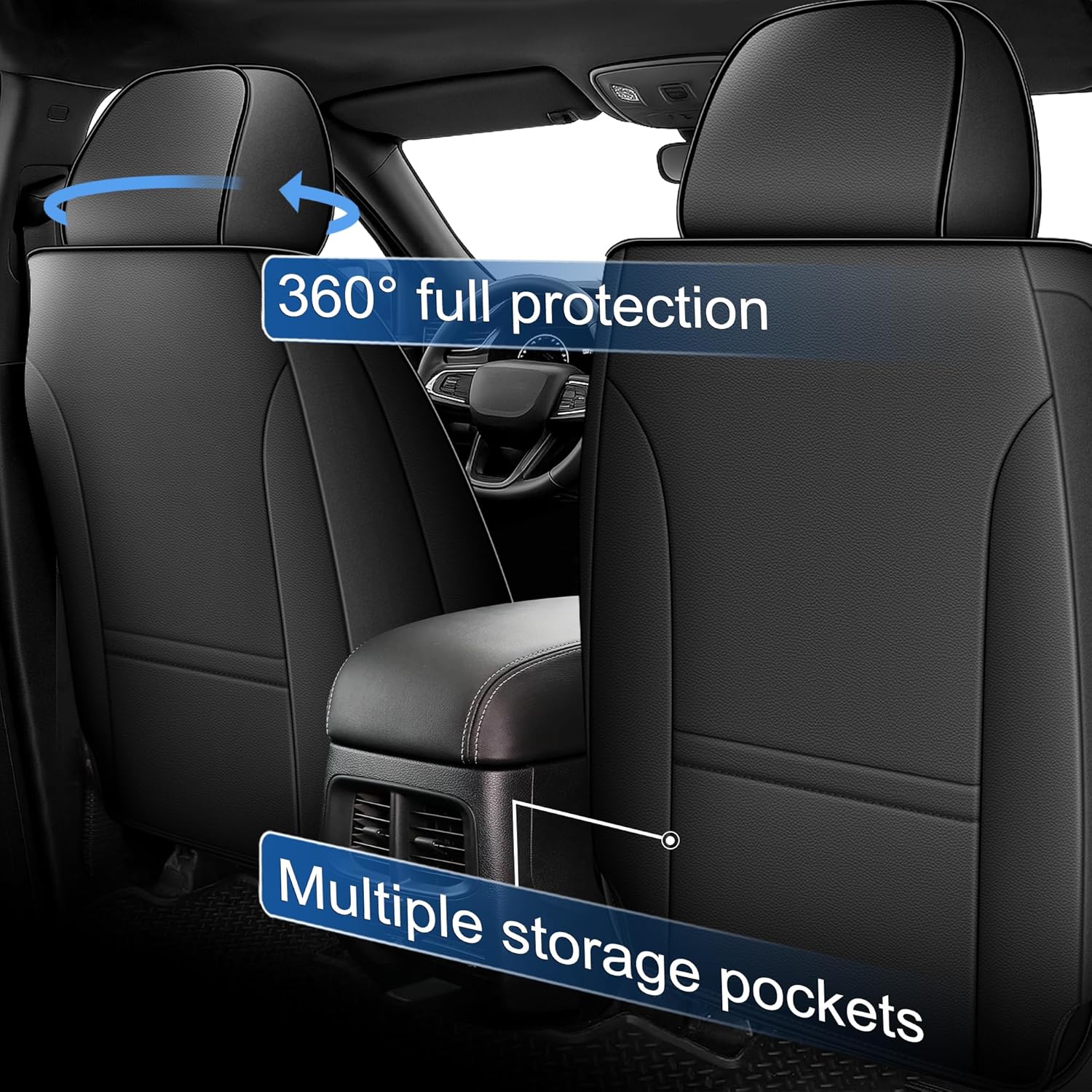 for Toyota Land Cruiser Seat Covers 2007-2024 2025 2026 Car Seat Covers Front Set Luxury Leather Automotive Seat Covers for Land Cruiser (Black, 2 Seats)