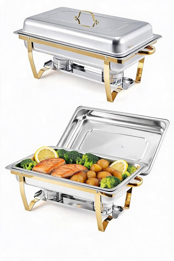 2 Pack 8 Quart Stainless Steel Chafing Dish Buffet Food Warmer Set Silver by HOMLANE - Used condition - CA$104.49