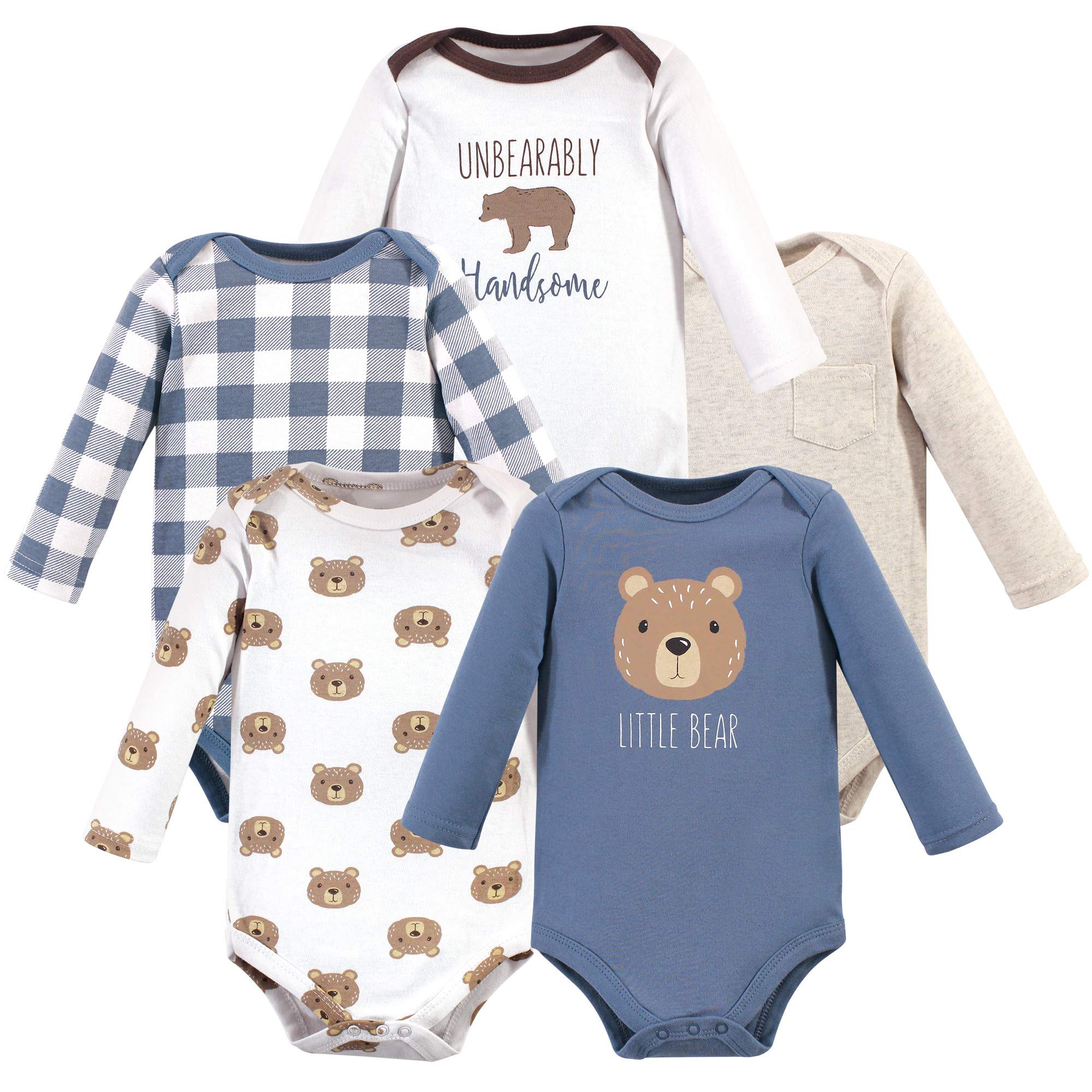 Hudson Baby Unisex zestaw bawełnianych body z długim rękawem, Little Bear 5-pack, 3-6 Miesiące