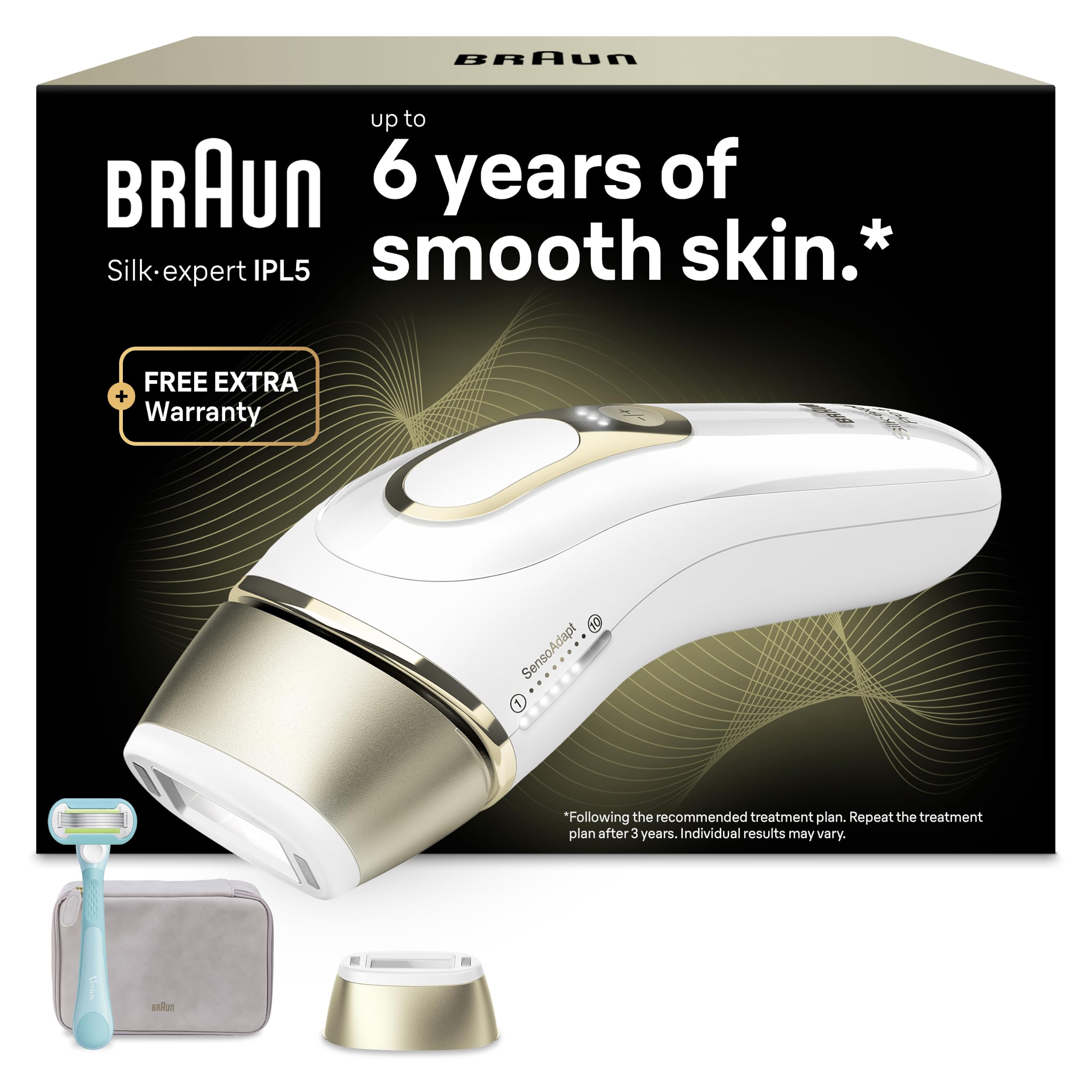 Braun IPL Silk·Expert Pro 5, At Home Laser Hair Removal, White/Gold, PL5100 | Permanent Hair Reduction, with Pouch, 1 Attachment Head, Gifts for Women