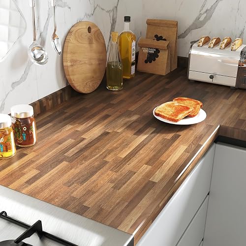 FunStick 36'x200' Large Butcher Block Countertop Contact Paper Waterproof Brown Wood Contact Paper for Cabinets Peel and