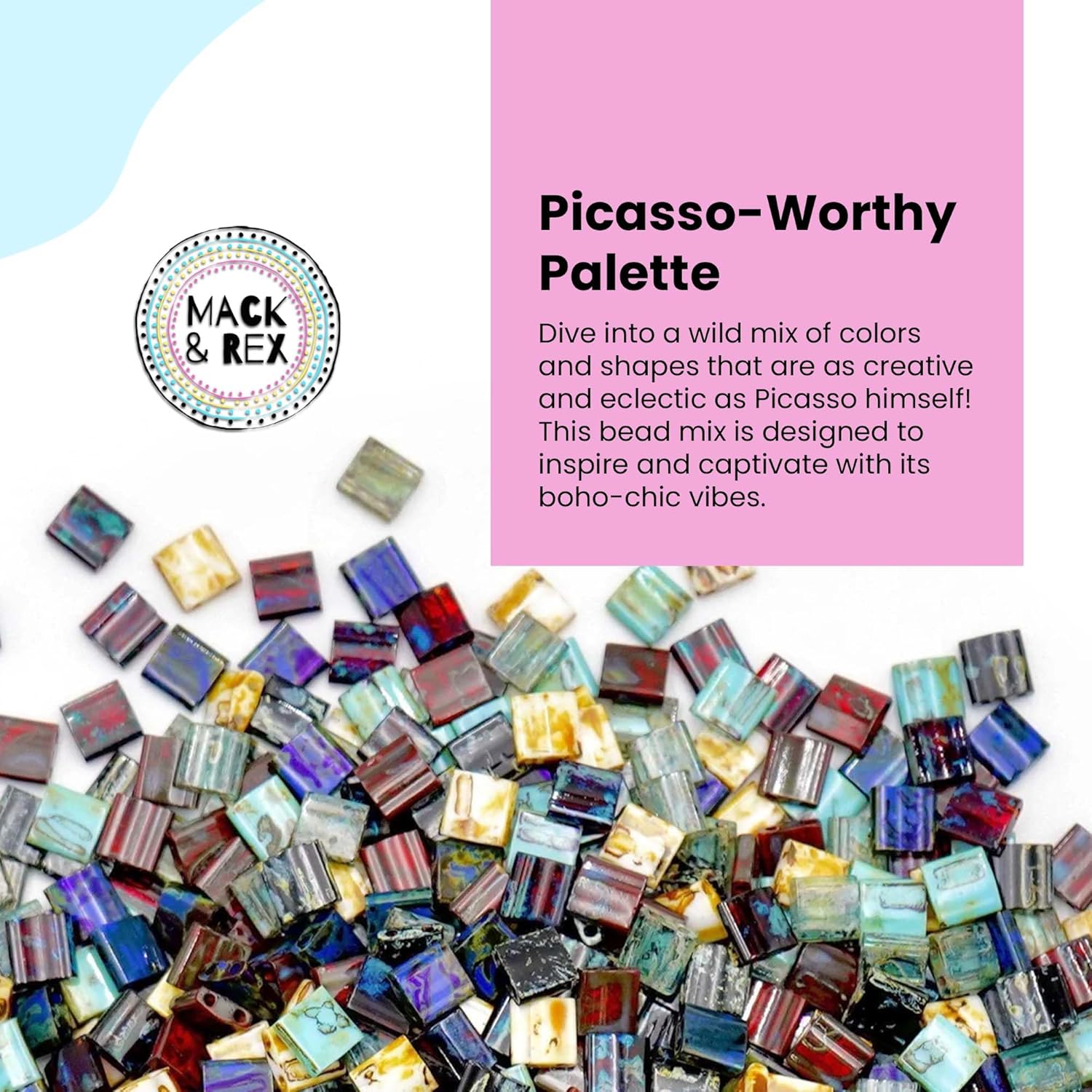 Mack and Rex Tila Bead Mixes (Full Dirty - Picasso) – Full Tila Beads – Five Lush Shades of Miyuki-Crafted Beads: Garnet, Cobalt, Teal, Dirty Cream, and Mossy! – Ideal for Jewelry Making