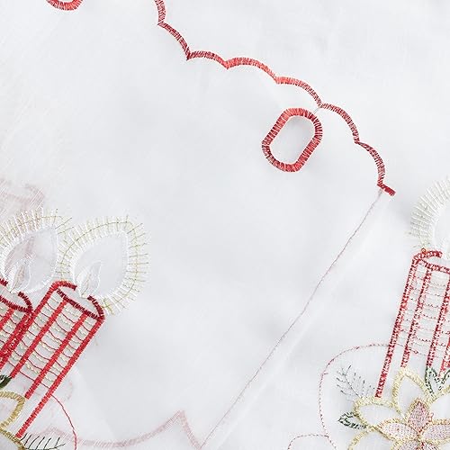 Miniatura 3 de Violet Linen Patrón de bayas navideñas de Navidad de temporada, organza de poliéster bordado, velas, 60 x 18 pulgadas, recto, cenefa decorativa para