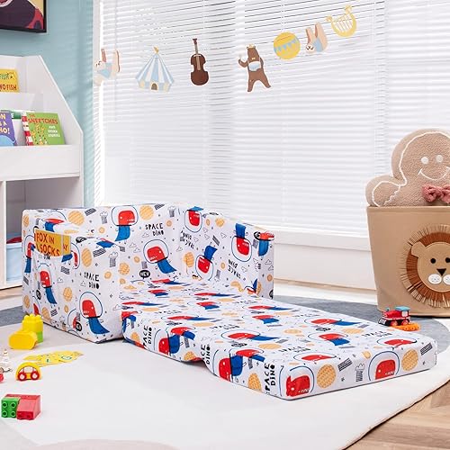 Miniatura 36 de Costzon Sofá para niños, sofá infantil abierto 2 en 1 con tela de terciopelo, bolsillos de almacenamiento, reposabrazos para niños pequeños, cama