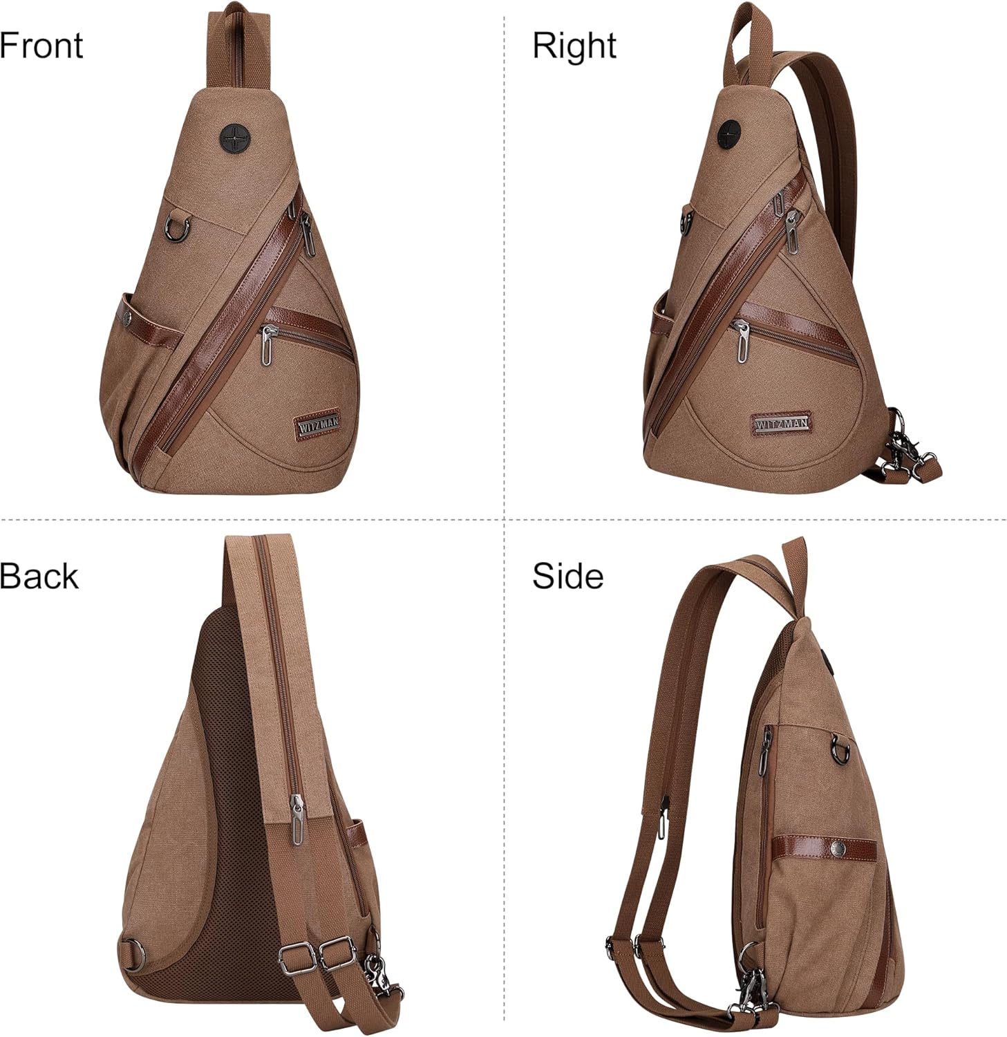 WITZMAN Canvas Sling Bag for Men Women Convertible Sling Backpack Crossbody Vintage Chest Bag Travel Casual Daypack(A8003 Brown) - Image 9