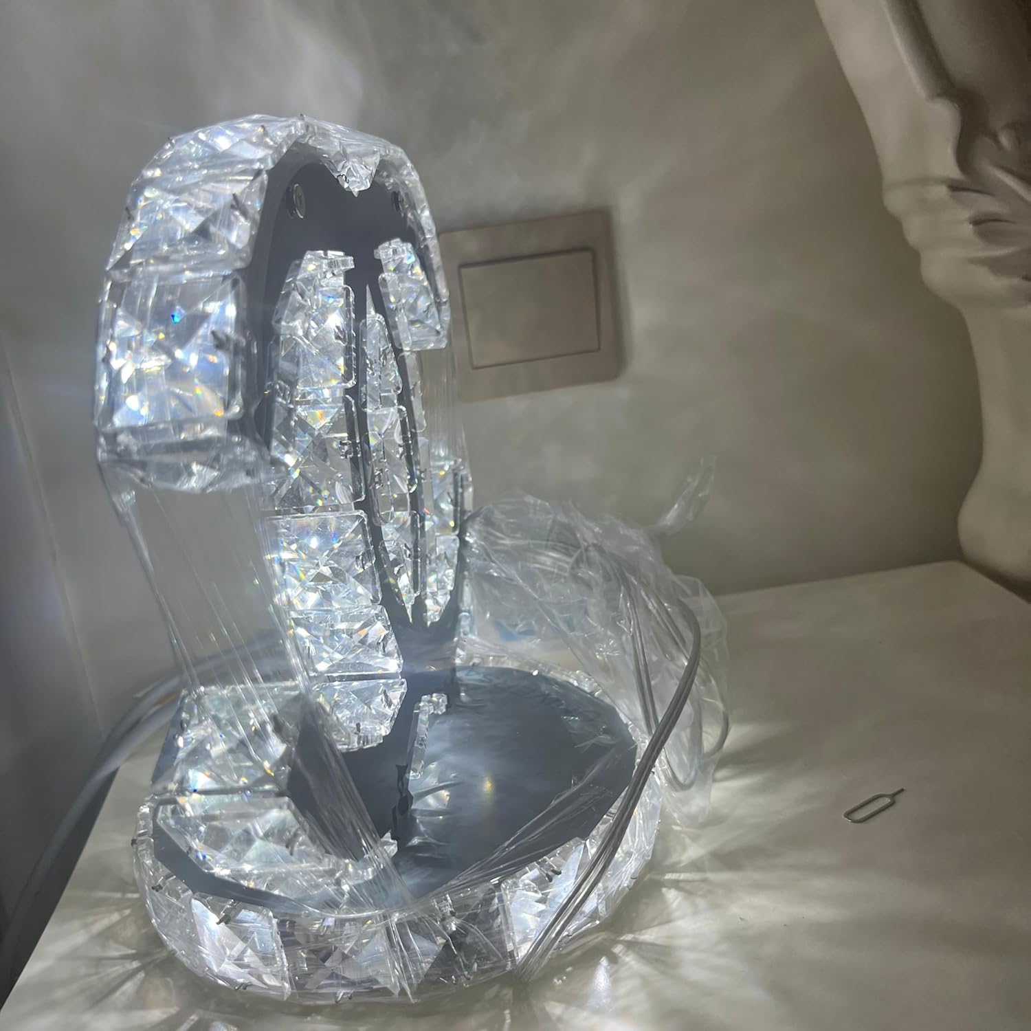 Modern K9 LED Crystal Table Lamps - Creative Stainless Steel Minimalist Design Premium Lamp - Bedroom LED Desk Decor Night Light Lamp - Bedside Lamp Fixtures for Weddings and More (White Light)