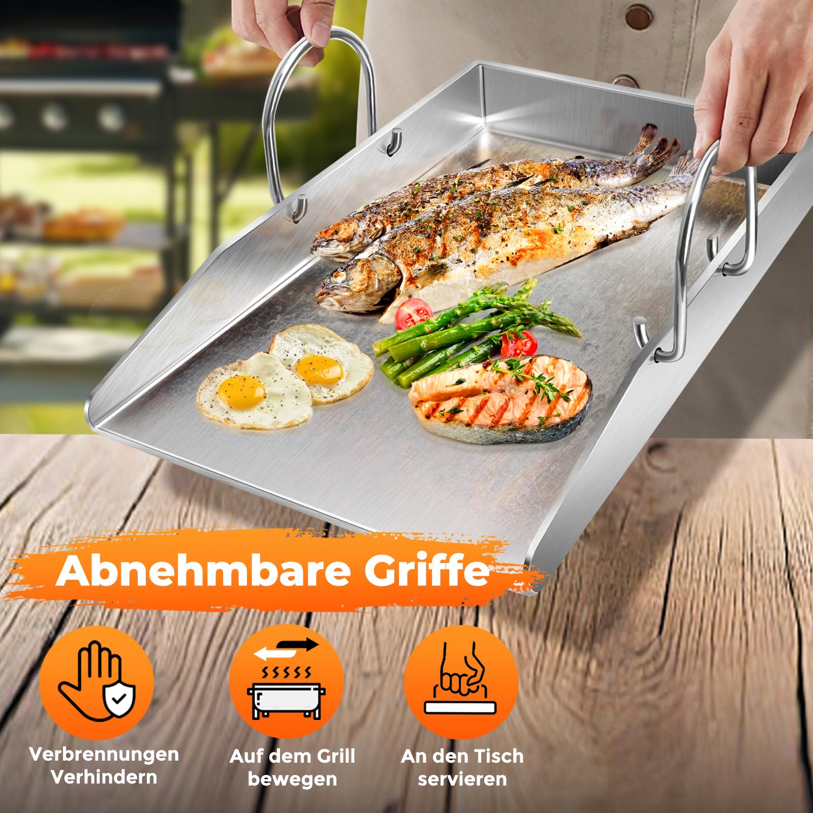 Plancha Plaque avec 2 spatules de barbecue de 4 mm d'épaisseur en acier inoxydable avec poignées amovibles, pour barbecue à gaz et barbecue au charbon de bois 40 x 30 x 4 cm