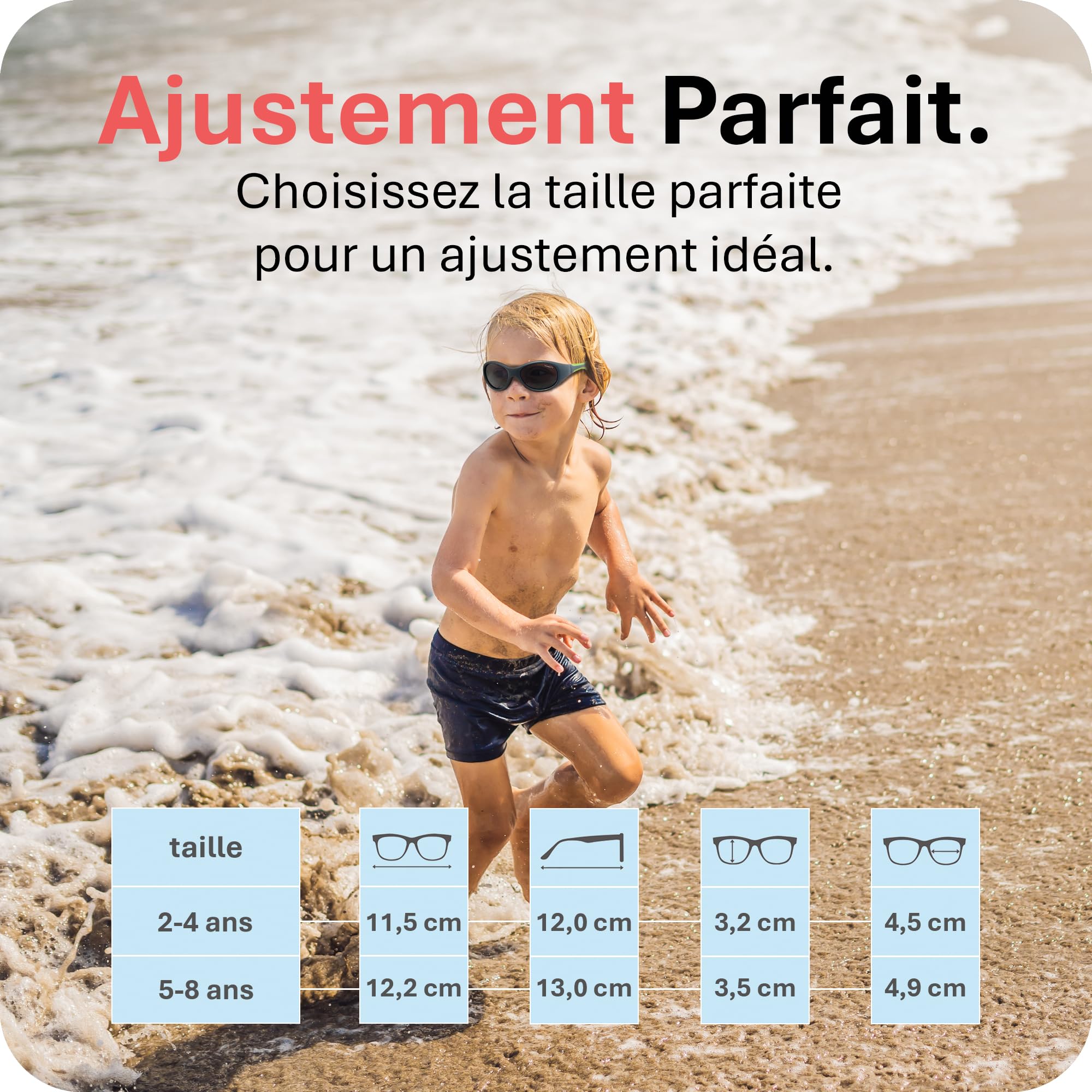 Mausito Lunettes de soleil enfant 2-4 & 5-8 ans monture flexible & bandeau ajustable et amovible | Lunettes de soleil enfant protection 100% UV & sans BPA | Design européen, maintien parfait