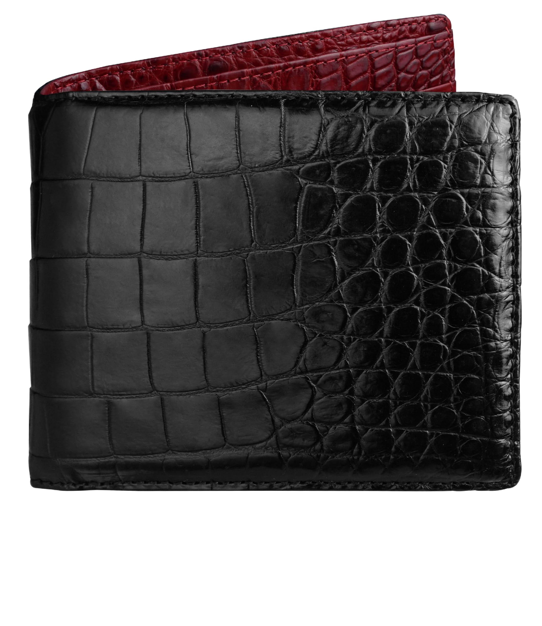 HATA Black Red Bifold Leather Wallet for Men, Exotic Double-Sided Leather Wallet with RFID Blocking &amp; ID Window Credit Card Holder, Handmade Gift for Birthday, Anniversary, Father’s Day VILE-212