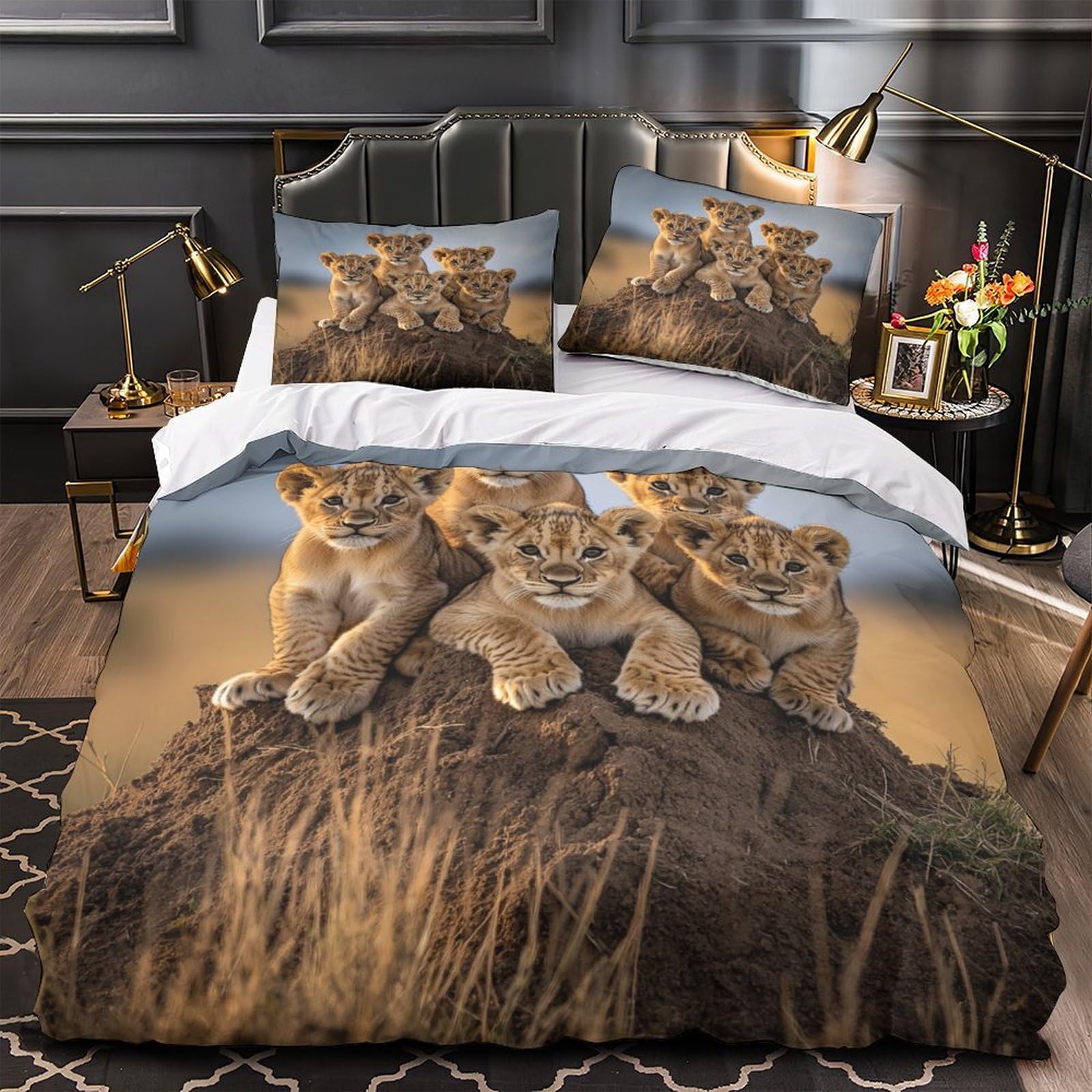 Housse de couette lionceaux 3D pour une décoration de chambre d'amis ou parentale