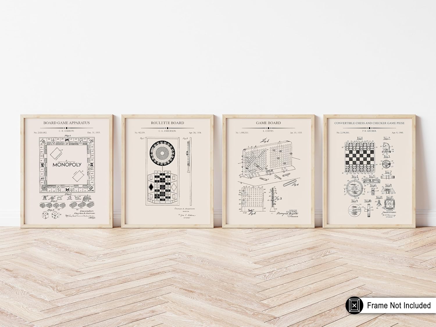 Poster Master 4-Piece Board Game Blueprint Poster - Gaming Patent Print - Chess Art - Roulette Wheel Artwork - Technical Design - Battleship Design - Office or Kid's Room Decor - 8x10 UNFRAMED