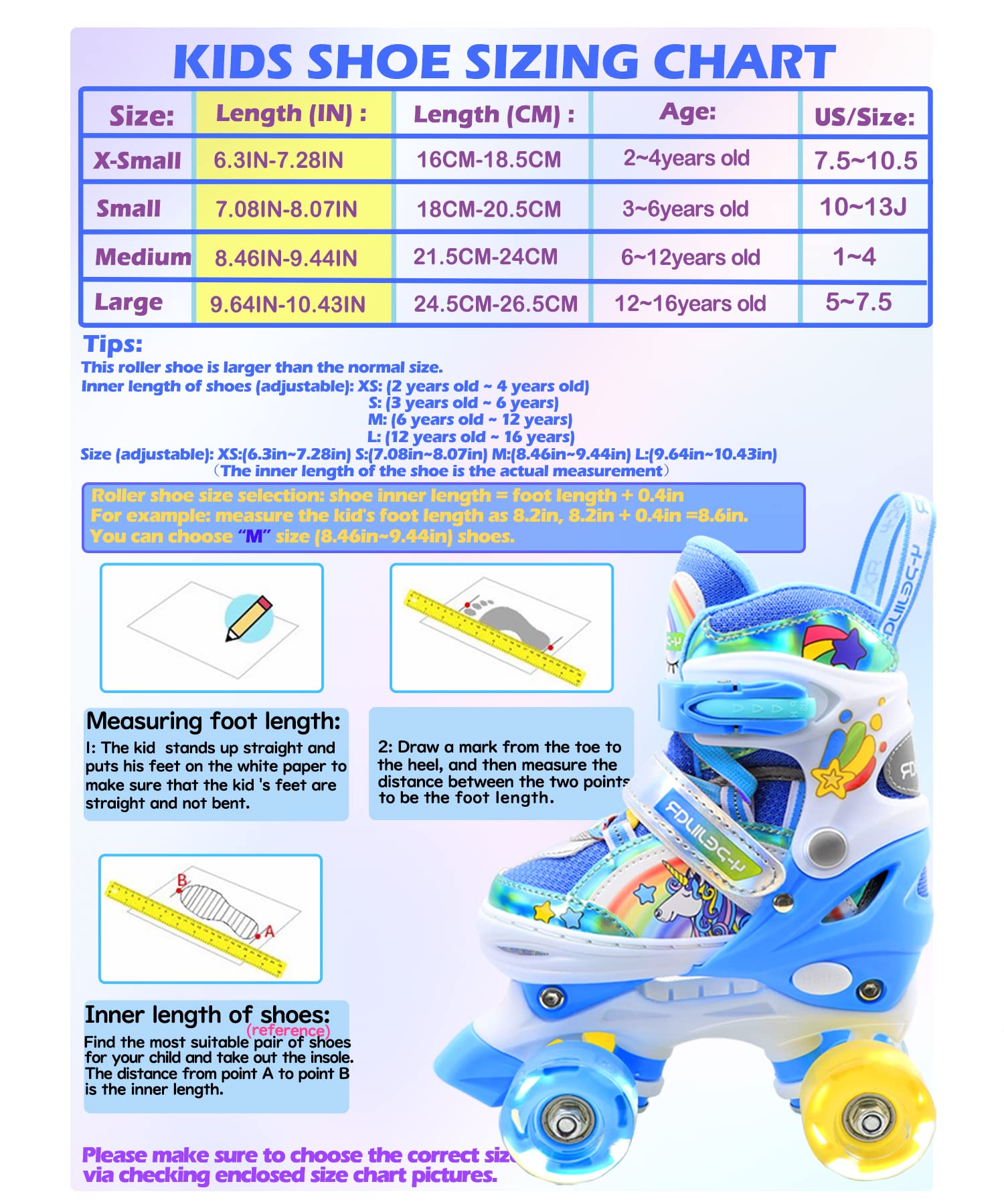 Pattini a Rotelle Bambina Unicorno Pattini Regolabili Pattini a Rotelle in Linea con 4 LED Ruote per Bambini Ragazzi Principianti