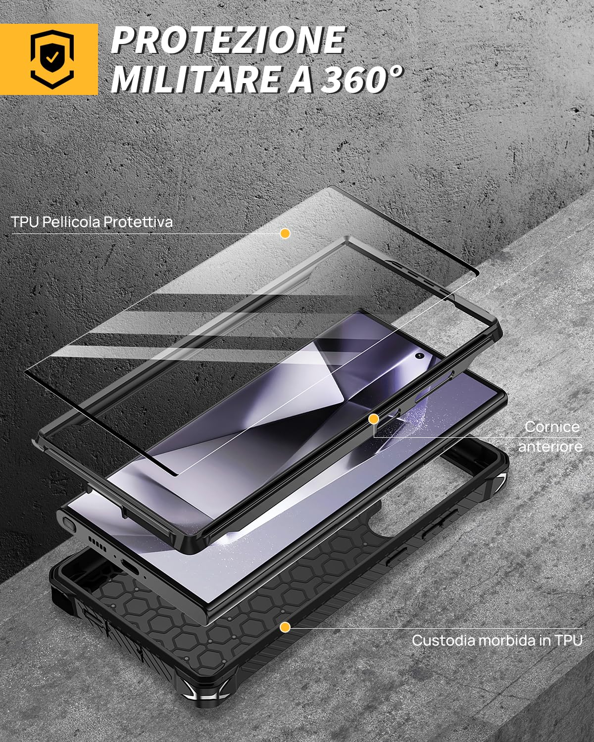 Lanhiem Cover per Samsung S24 Ultra 5G, Magnetica con Anello, 14FT Antiurto Militare Indistruttibile, Protezione Completa del Corpo a 360°con 2 Vetro Temperato, Custodia per Galaxy S24 Ultra, Nero