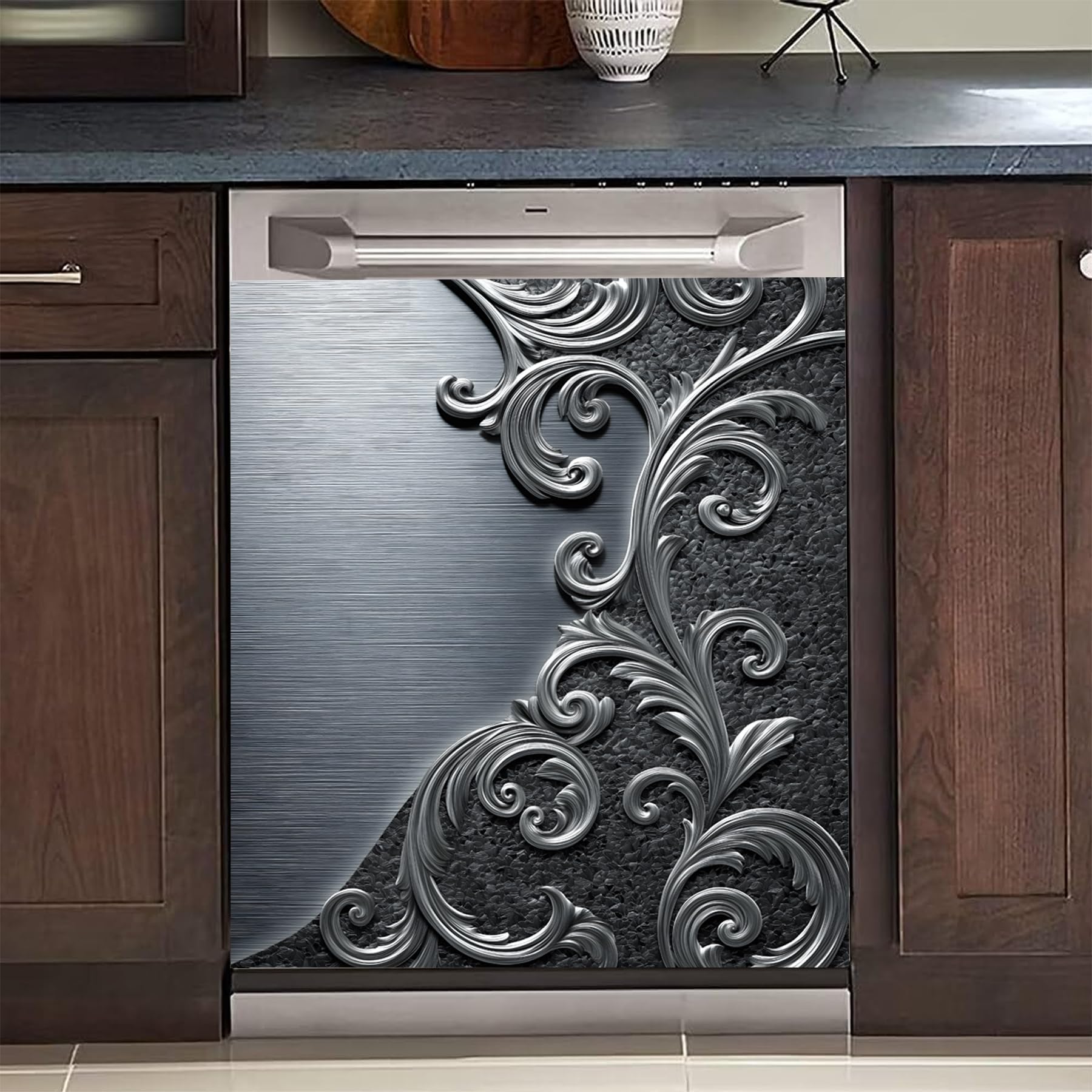 BVBOX Dishwasher Magnet Cover 23"x26", Reusable Magnetic Refrigerator Covers, Decorative Magnets Cover Fridge Door Skin Panel Stickers for Home Kitchen Appliance (Vine Patterns, 23"x26")