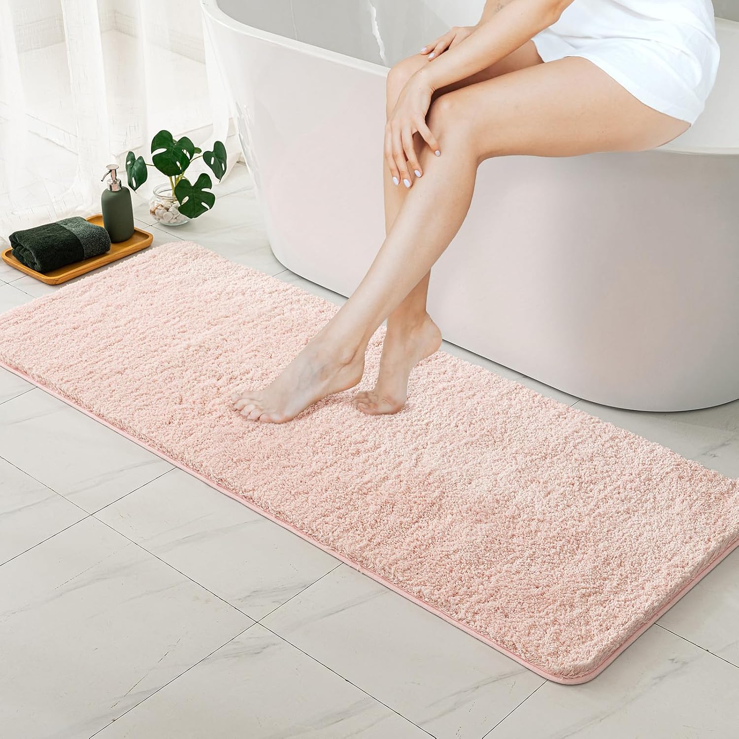MIULEE Pink Bathroom Runner Rug Long Absorbent Bath Mat
